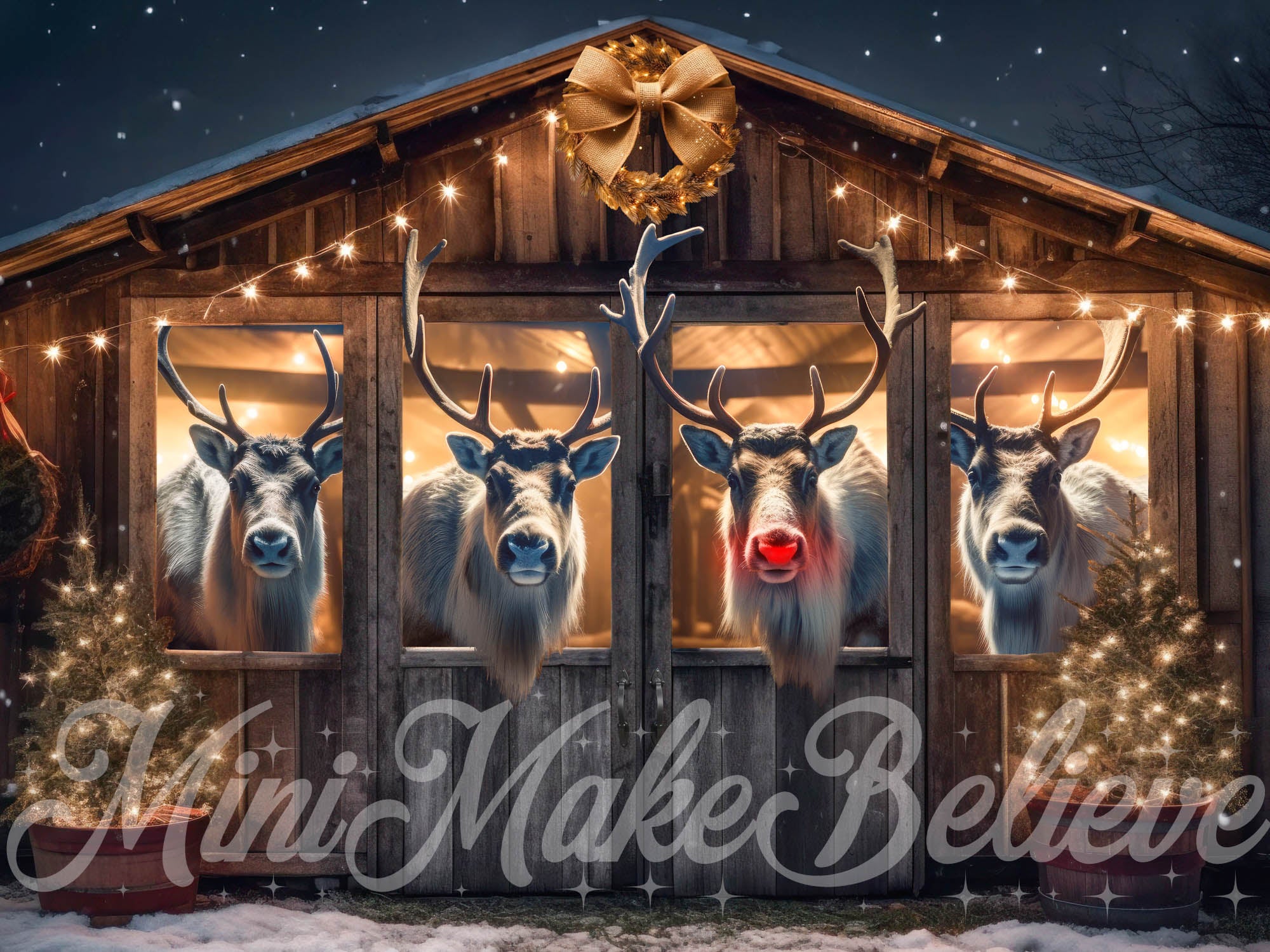 Kate Christmas Reindeer- Stall at Night Backdrop Designed by Mini MakeBelieve - Kate Backdrop AU