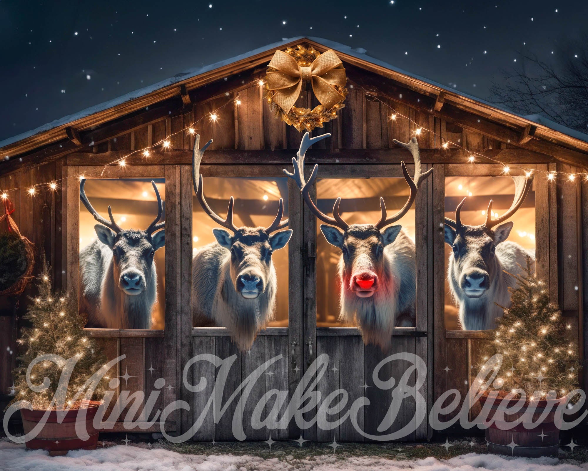 Kate Christmas Reindeer- Stall at Night Backdrop Designed by Mini MakeBelieve - Kate Backdrop AU