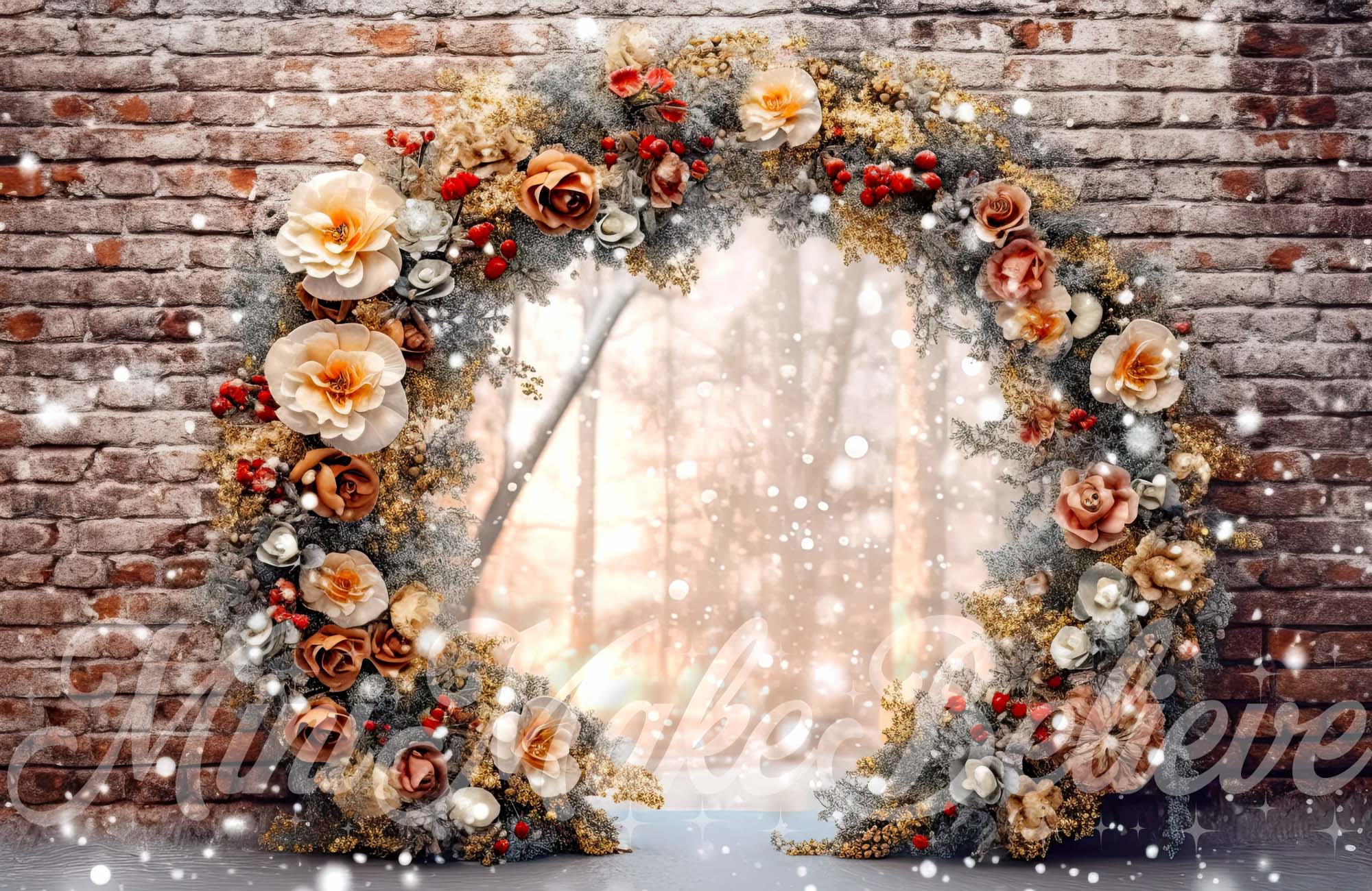 Kate Brick Wall Enchanted Floral Arch Backdrop Christmas Winter Designed by Mini MakeBelieve - Kate Backdrop AU