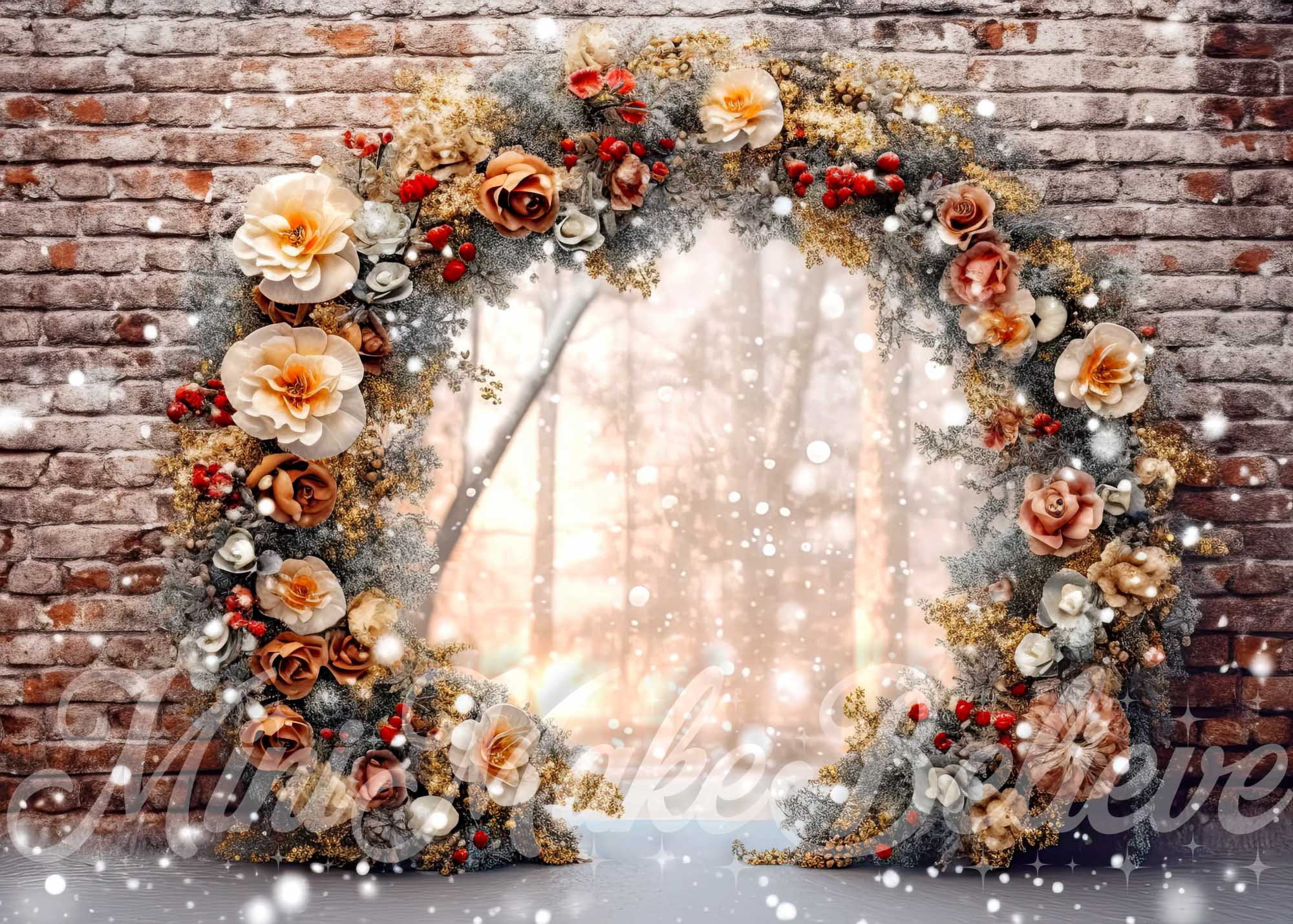 Kate Brick Wall Enchanted Floral Arch Backdrop Christmas Winter Designed by Mini MakeBelieve - Kate Backdrop AU