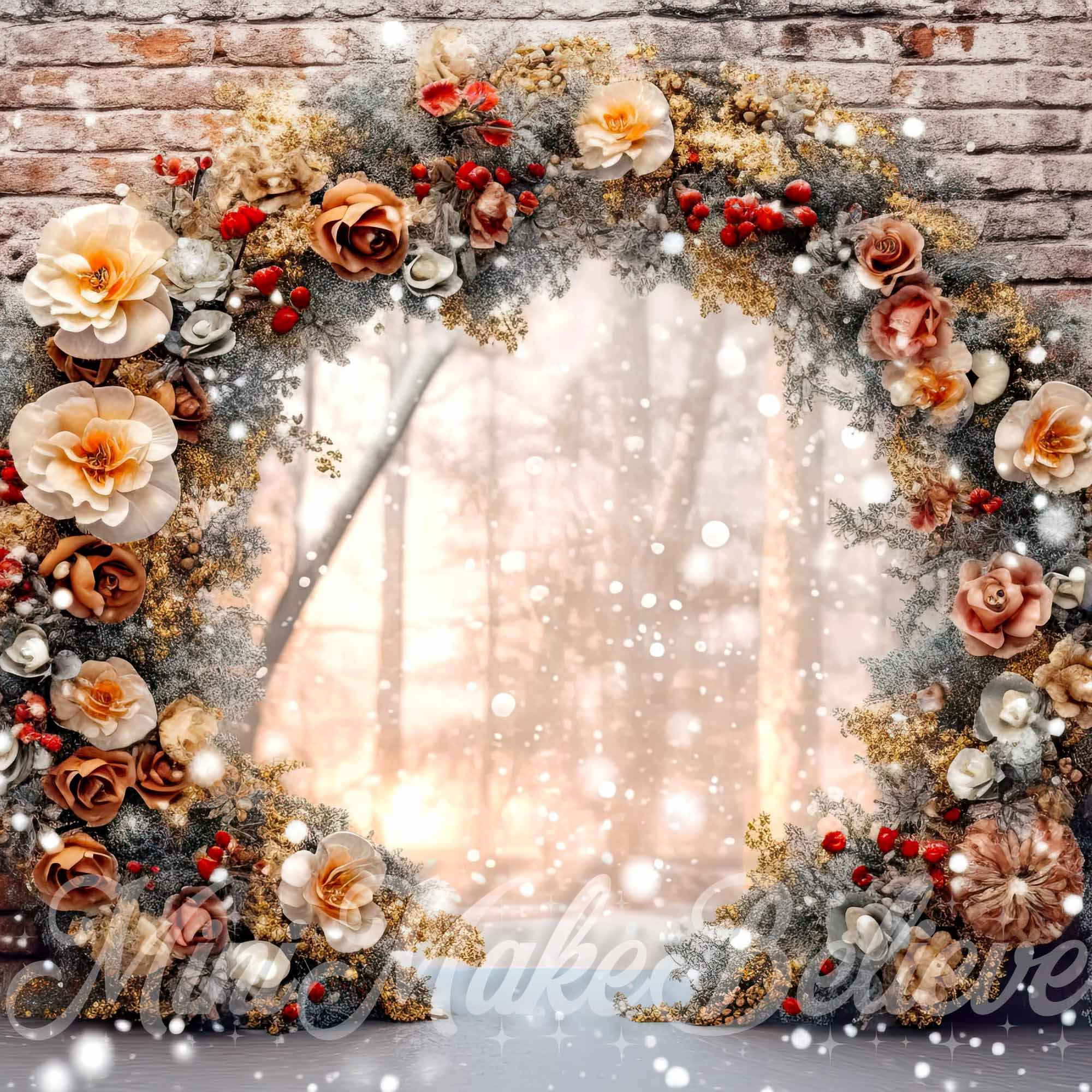 Kate Brick Wall Enchanted Floral Arch Backdrop Christmas Winter Designed by Mini MakeBelieve - Kate Backdrop AU