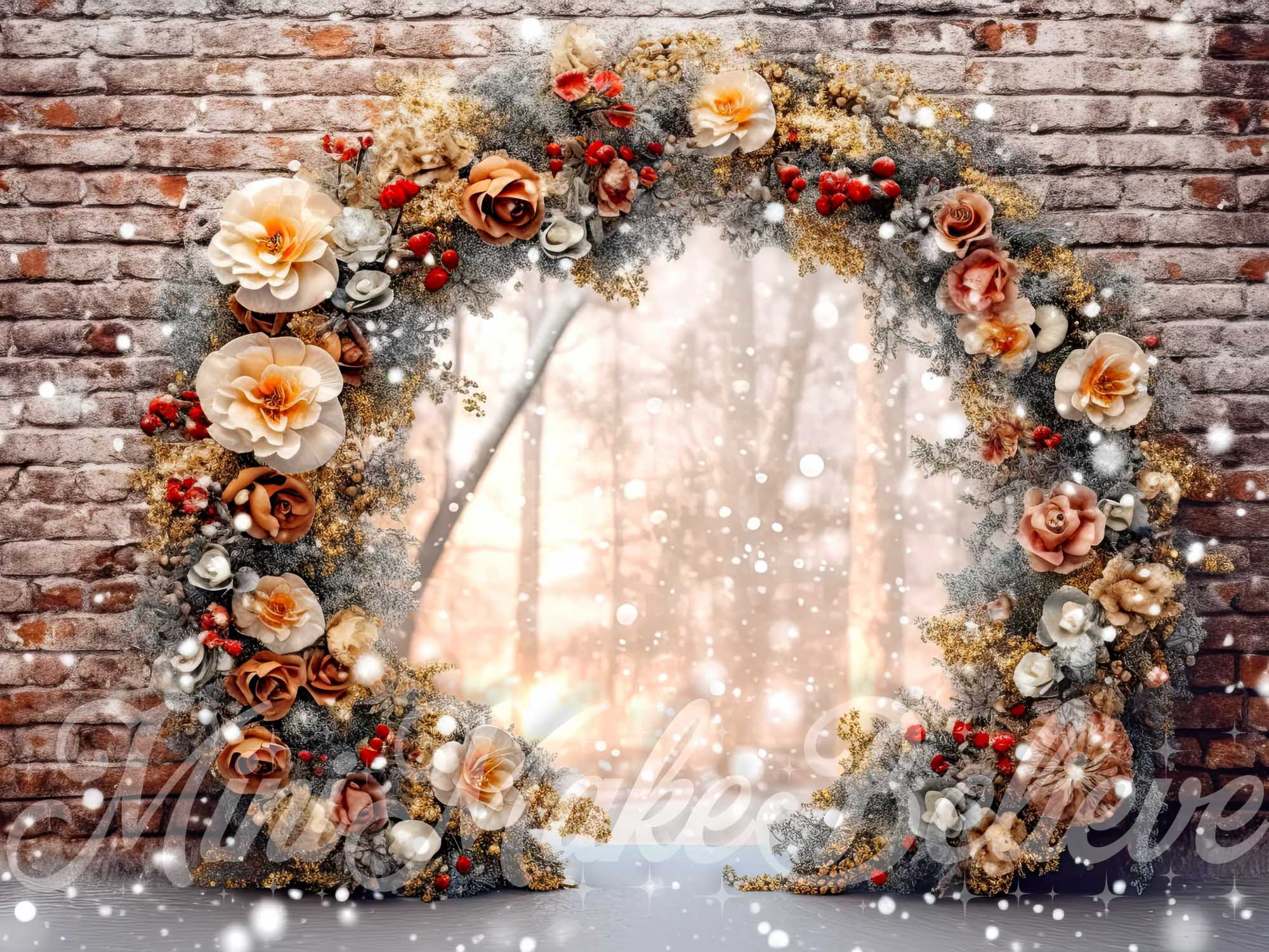 Kate Brick Wall Enchanted Floral Arch Backdrop Christmas Winter Designed by Mini MakeBelieve - Kate Backdrop AU