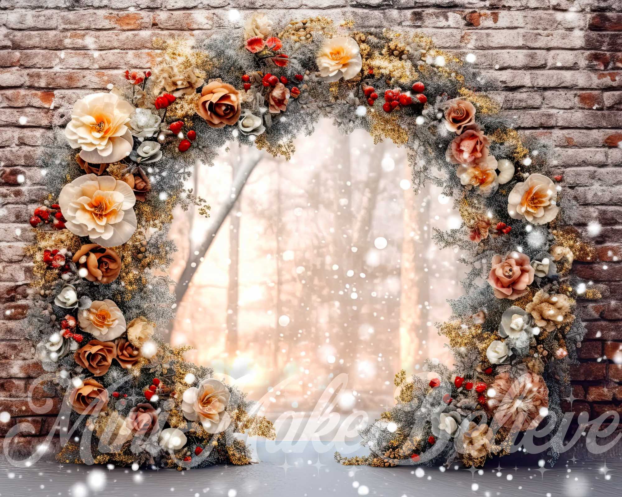 Kate Brick Wall Enchanted Floral Arch Backdrop Christmas Winter Designed by Mini MakeBelieve - Kate Backdrop AU