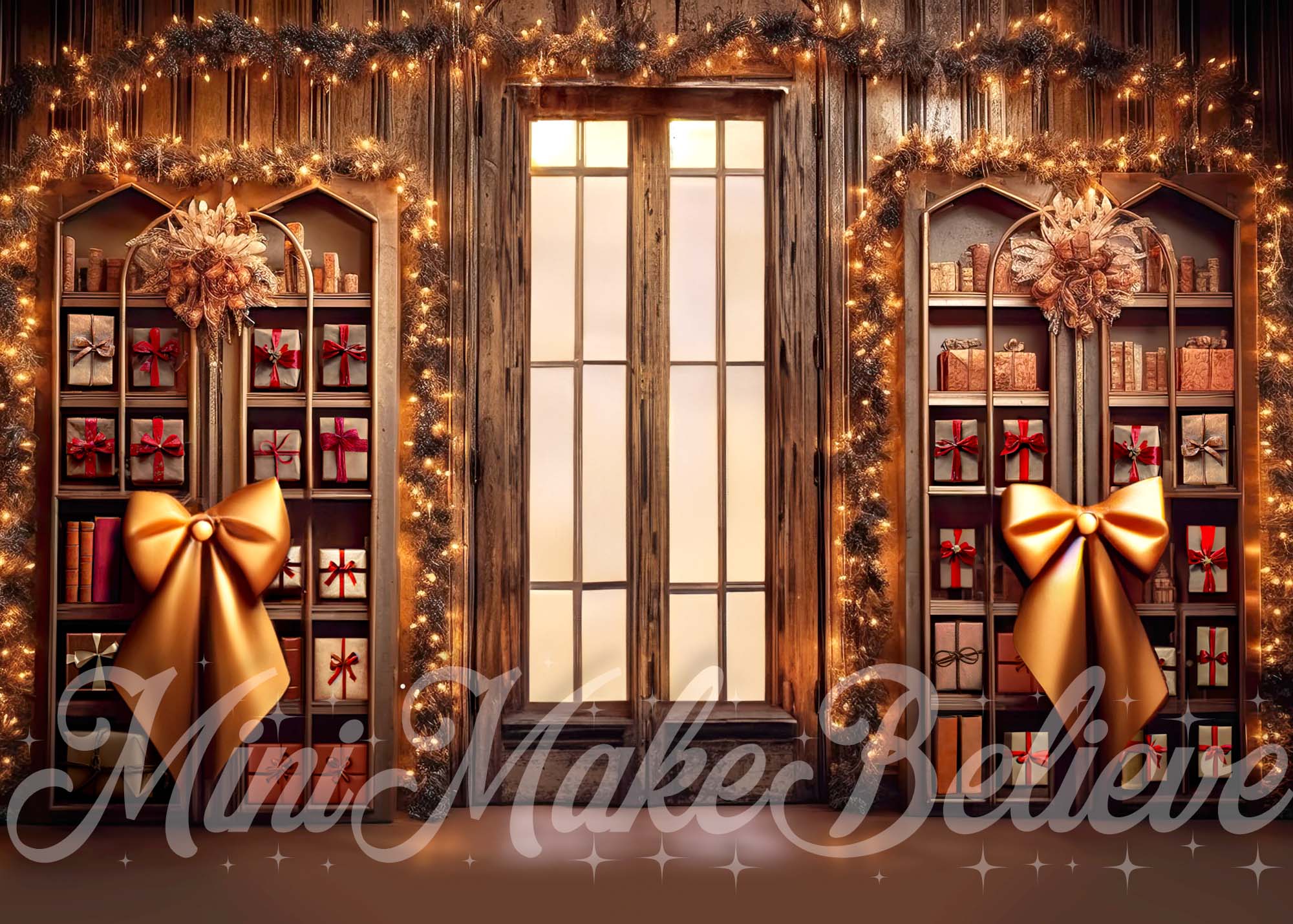 Kate Brown Rustic Library Winter Christmas Backdrop Designed by Mini MakeBelieve - Kate Backdrop AU