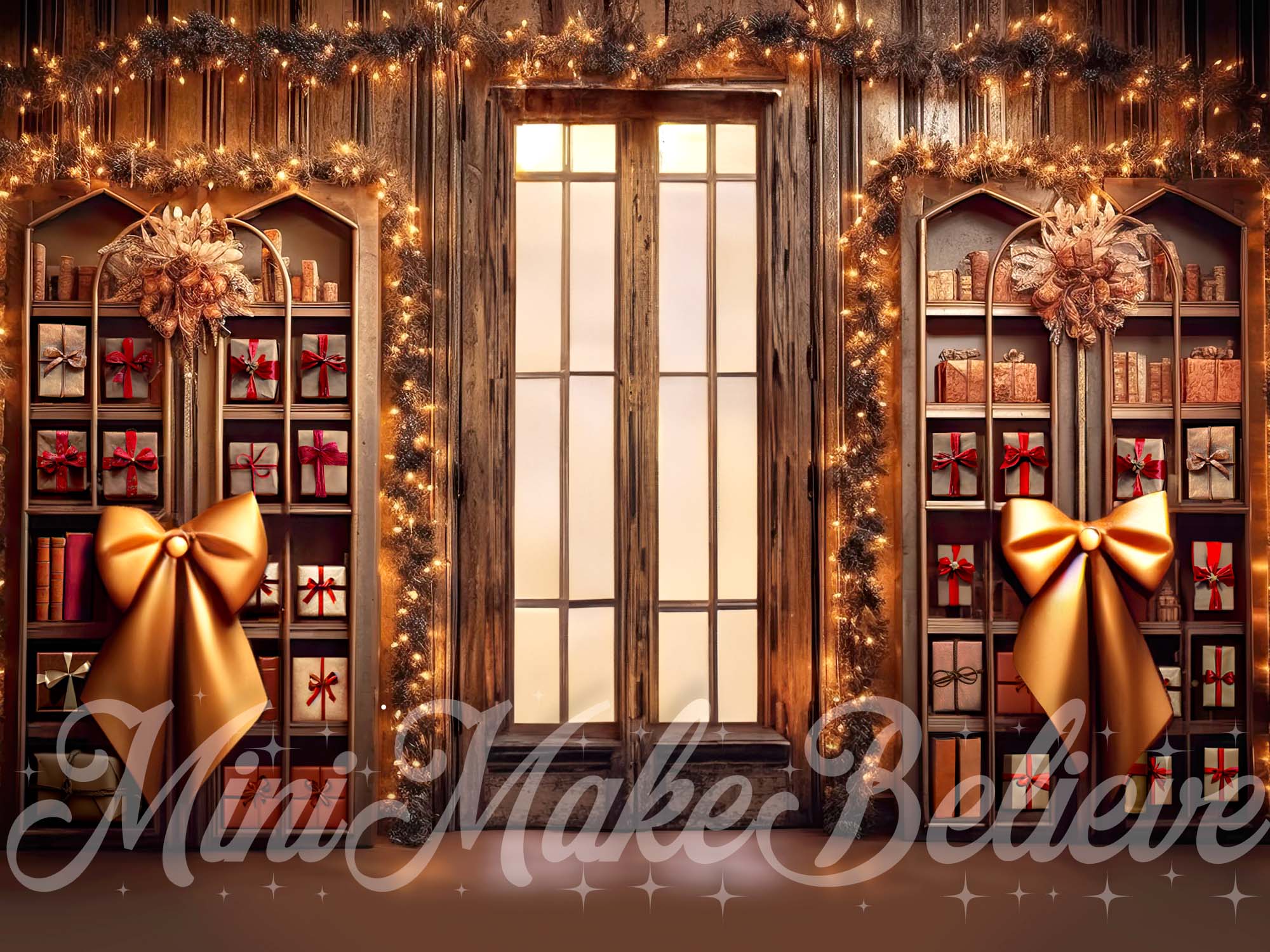 Kate Brown Rustic Library Winter Christmas Backdrop Designed by Mini MakeBelieve - Kate Backdrop AU