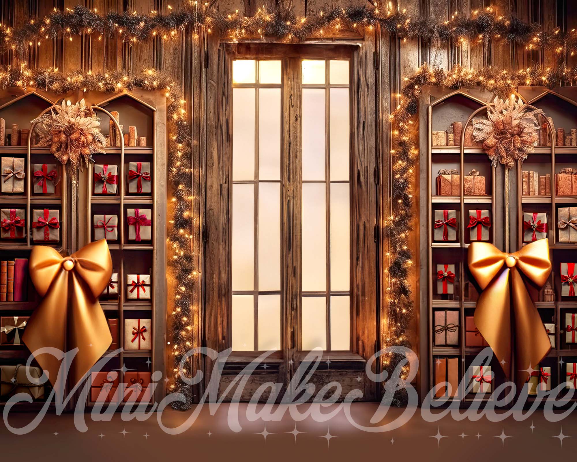 Kate Brown Rustic Library Winter Christmas Backdrop Designed by Mini MakeBelieve - Kate Backdrop AU