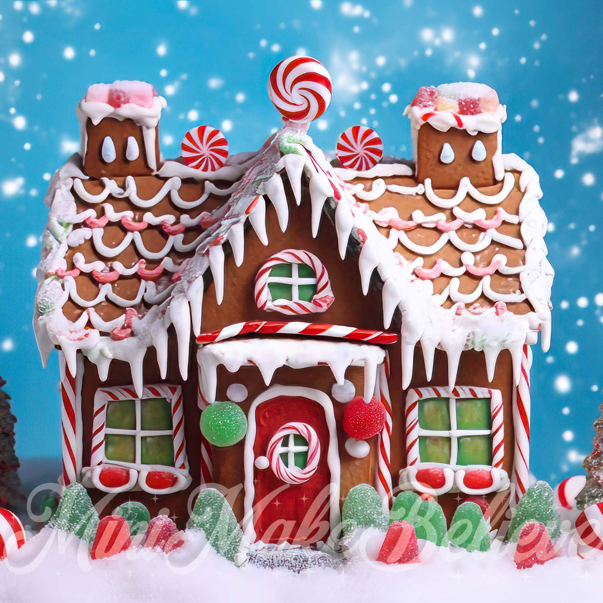 Kate Colorful Gingerbread House Backdrop Snow Winter Christmas Designed by Mini MakeBelieve - Kate Backdrop AU
