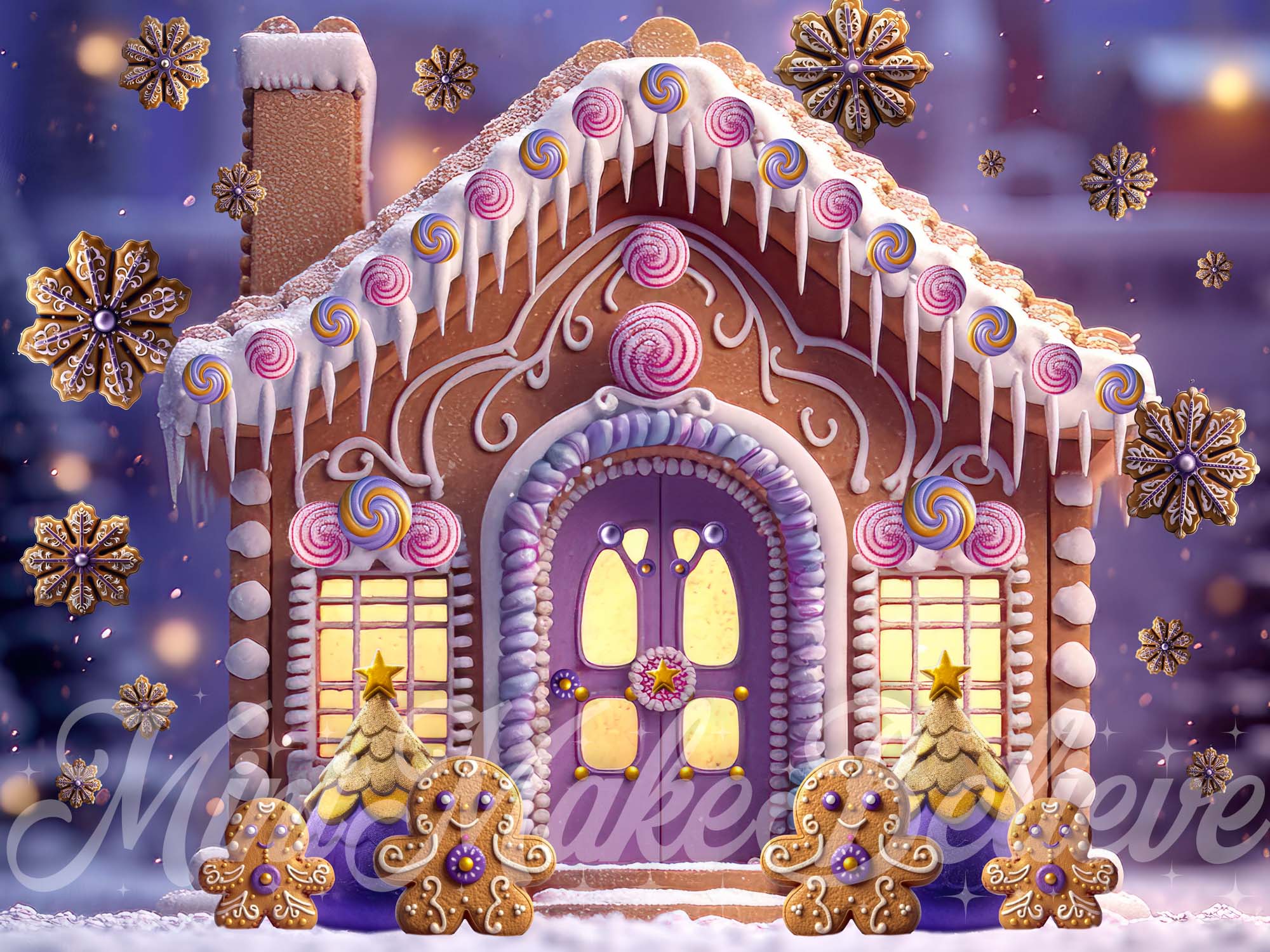 Kate Gingerbread House Backdrop Cookie Snowflakes Designed by Mini MakeBelieve - Kate Backdrop AU