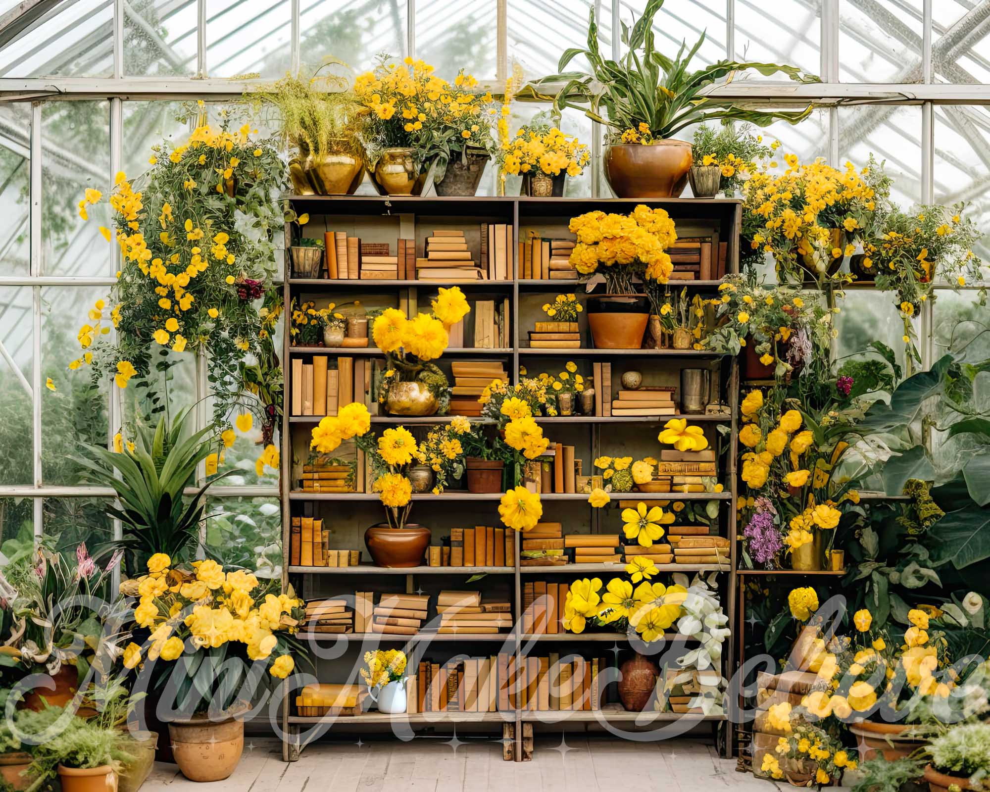 Kate Yellow Greenhouse Backdrop Spring Summer School Designed by Mini MakeBelieve - Kate Backdrop AU