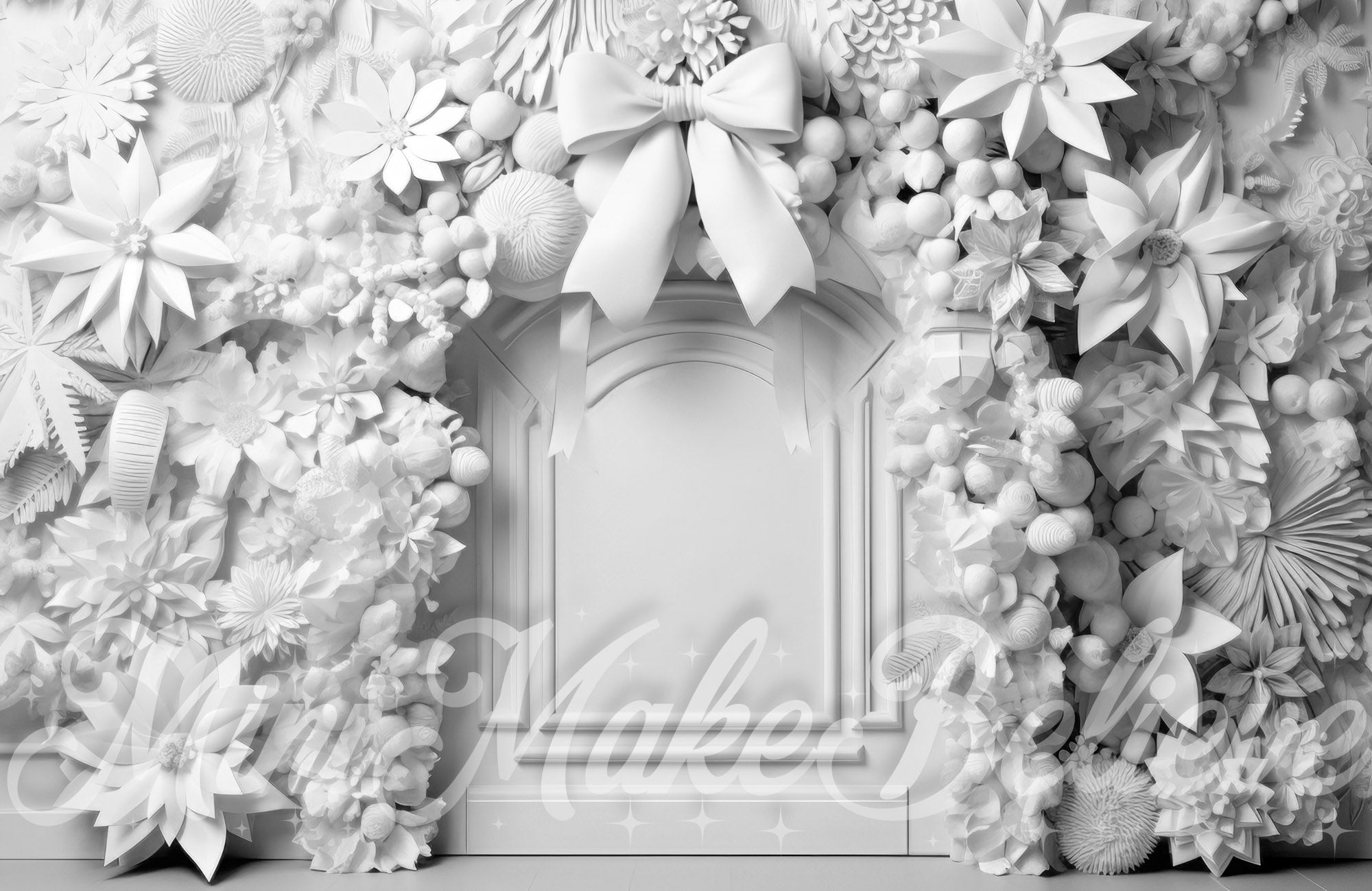 Kate White Floral Wall Backdrop Poinsettias Winter Christmas Designed by Mini MakeBelieve - Kate Backdrop AU