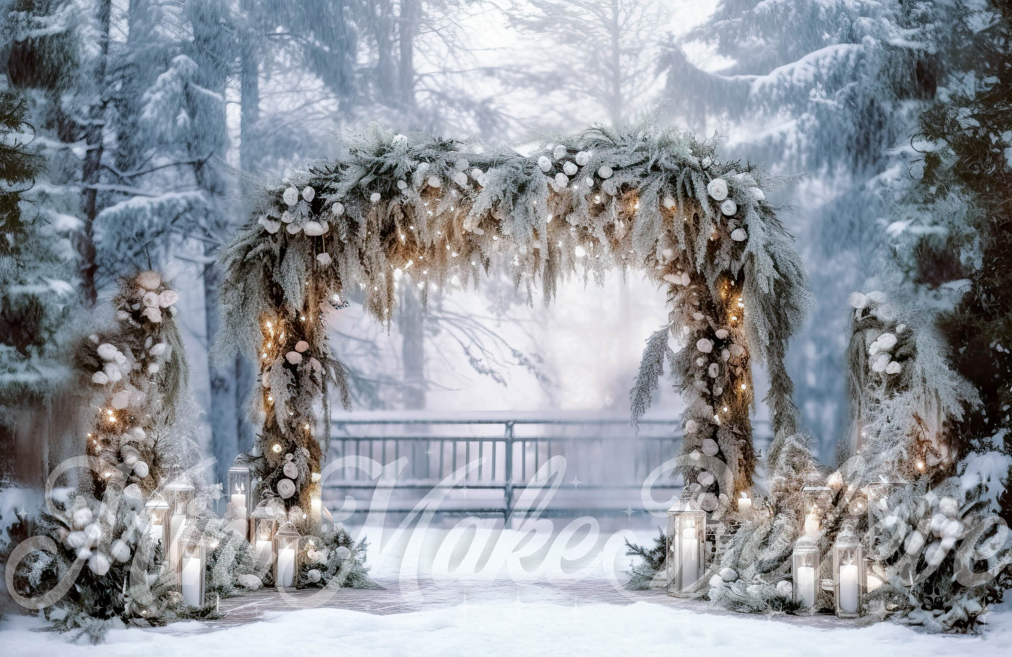Kate White Floral Arch in Park Backdrop Designed by Mini MakeBelieve - Kate Backdrop AU