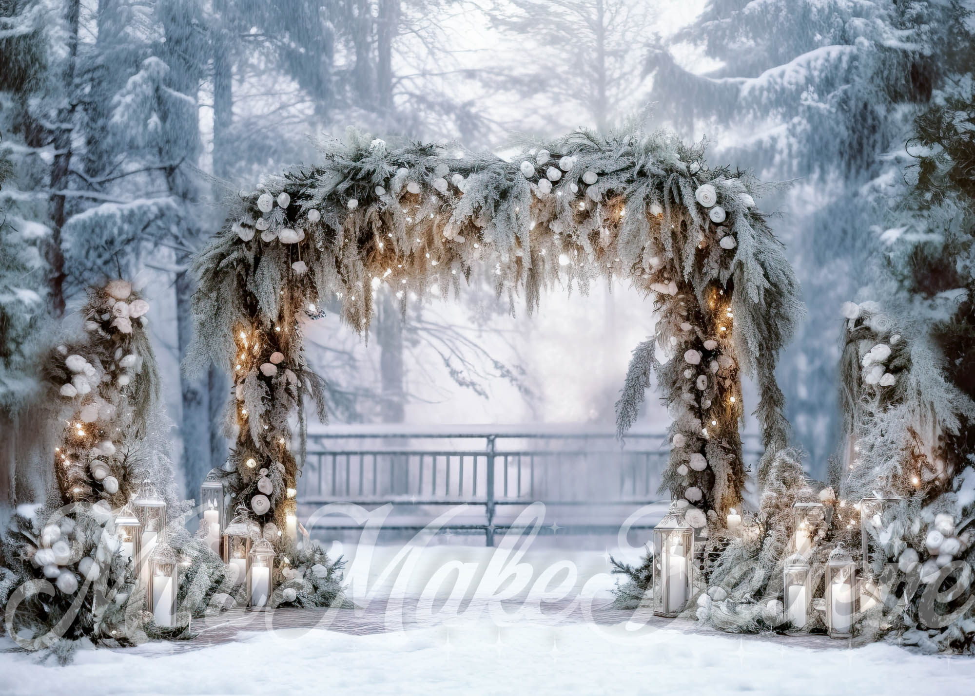 Kate White Floral Arch in Park Backdrop Designed by Mini MakeBelieve - Kate Backdrop AU