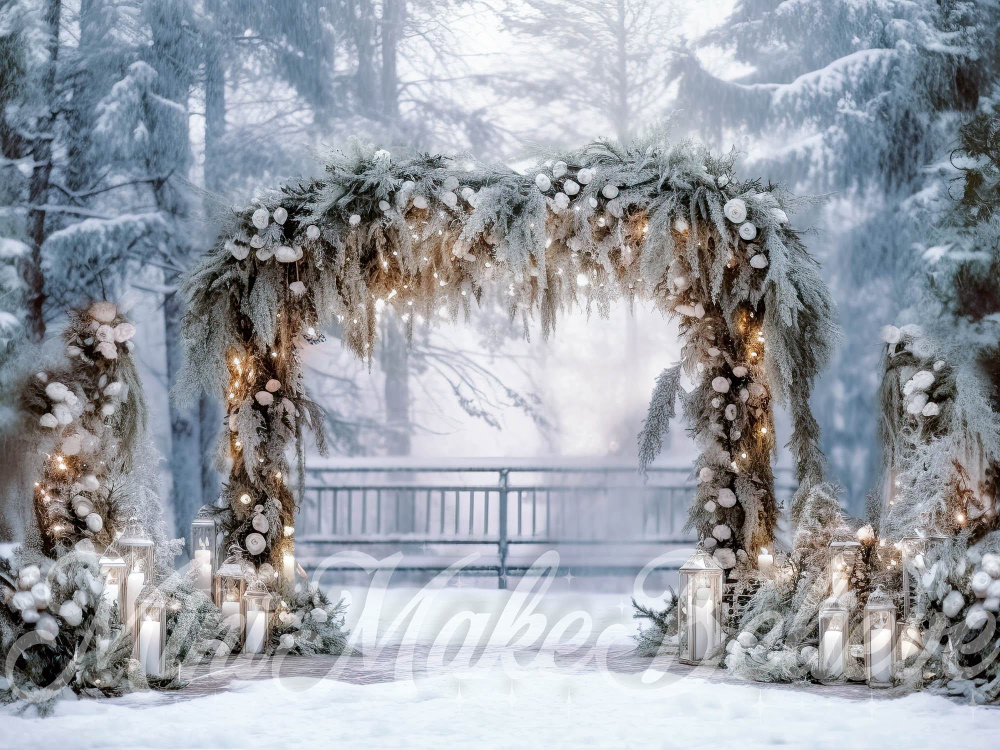 Kate White Floral Arch in Park Backdrop Designed by Mini MakeBelieve - Kate Backdrop AU