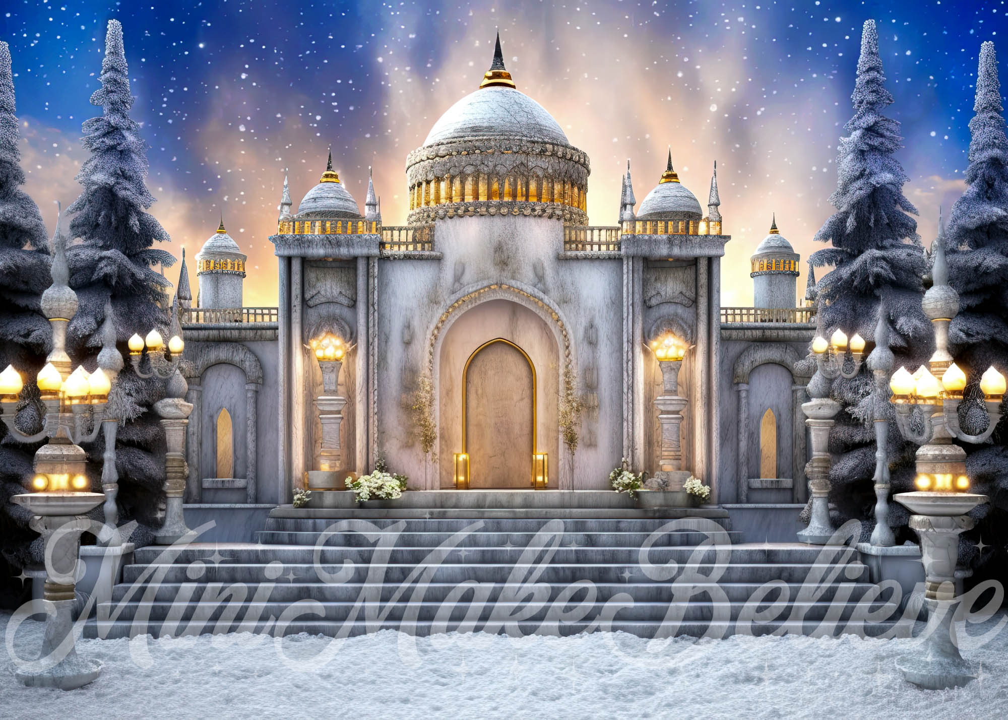 Kate Winter Building in Snow Backdrop Designed by Mini MakeBelieve - Kate Backdrop AU