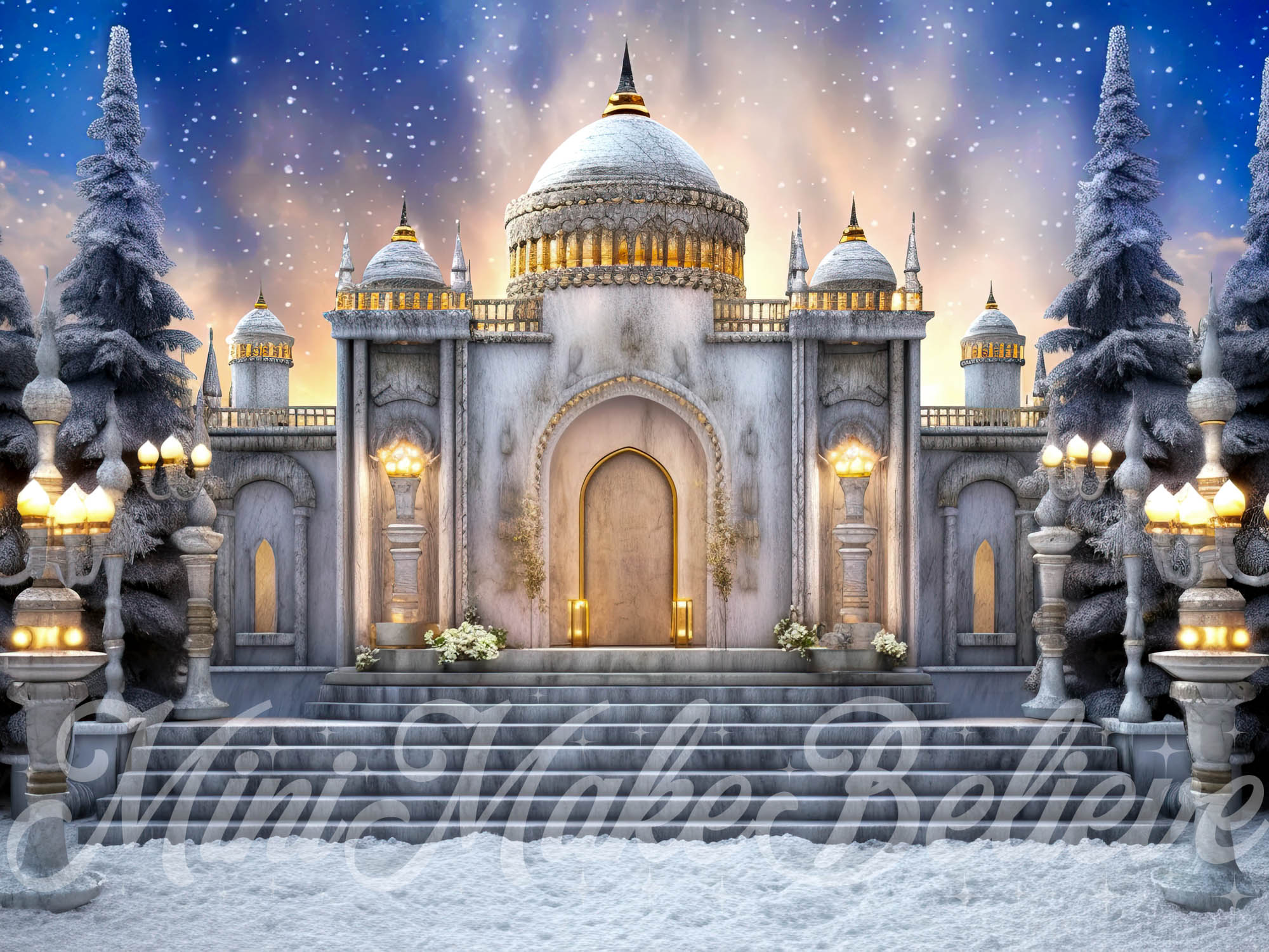 Kate Winter Building in Snow Backdrop Designed by Mini MakeBelieve - Kate Backdrop AU