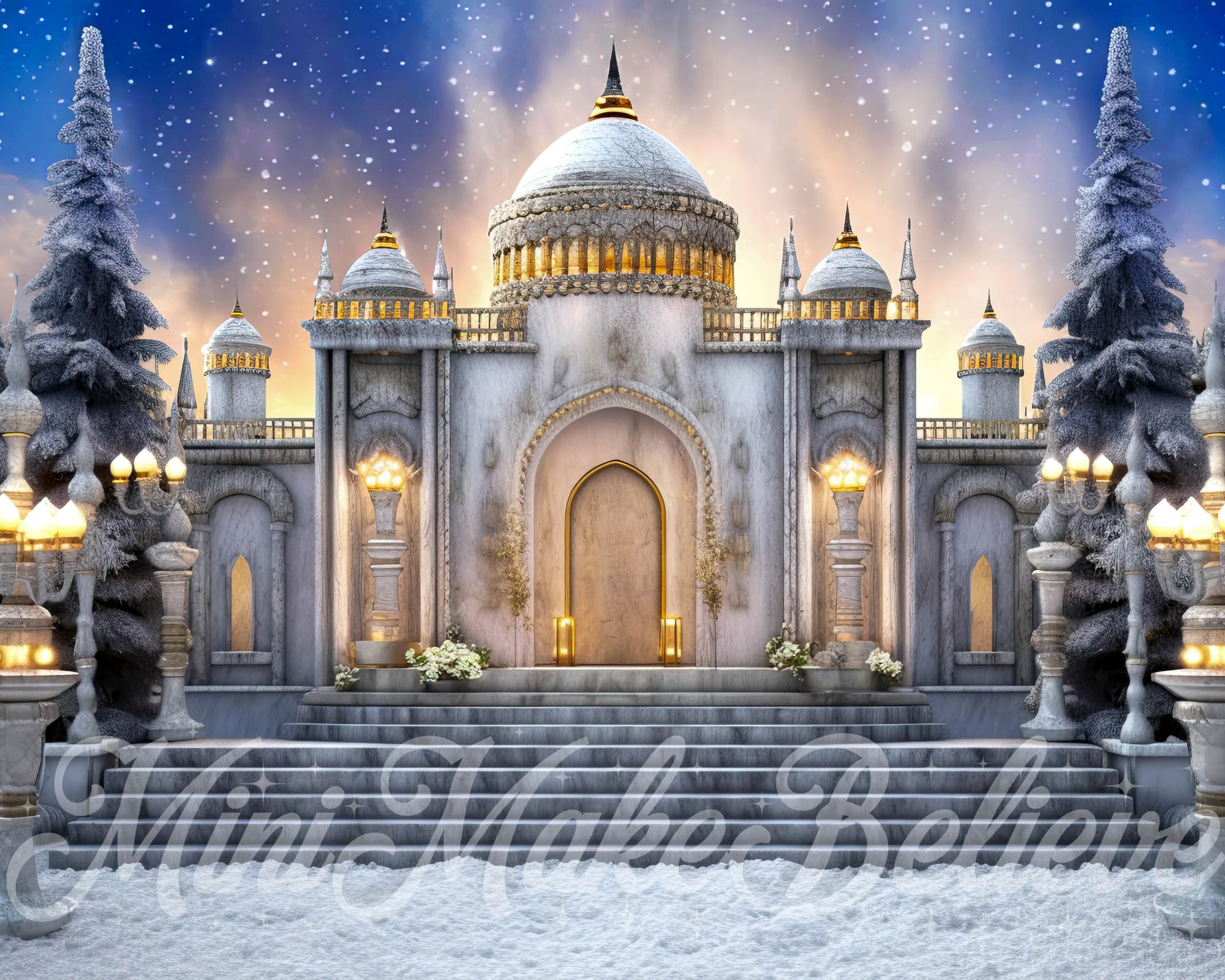 Kate Winter Building in Snow Backdrop Designed by Mini MakeBelieve - Kate Backdrop AU