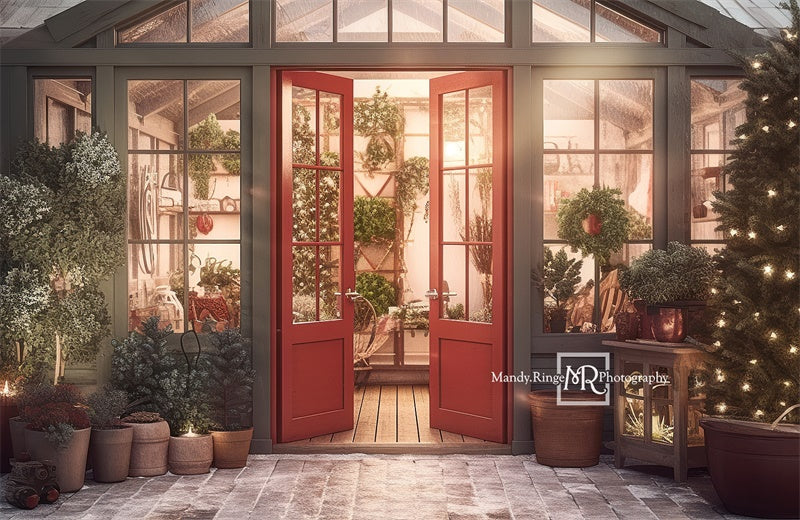 Kate Christmas Holiday Greenhouse Red Backdrop Designed by Mandy Ringe Photography - Kate Backdrop AU