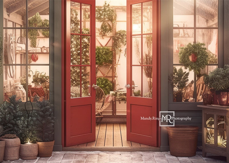 Kate Christmas Holiday Greenhouse Red Backdrop Designed by Mandy Ringe Photography - Kate Backdrop AU