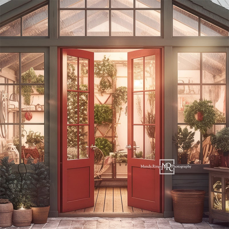 Kate Christmas Holiday Greenhouse Red Backdrop Designed by Mandy Ringe Photography - Kate Backdrop AU
