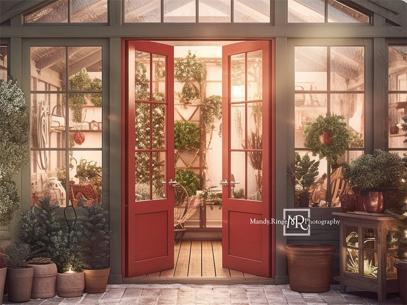 Kate Christmas Holiday Greenhouse Red Backdrop Designed by Mandy Ringe Photography - Kate Backdrop AU