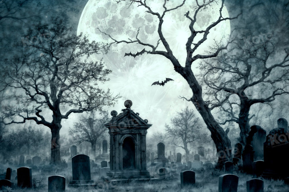 Kate Halloween Backdrop Graveyard Moon Night for Photography - Kate Backdrop AU