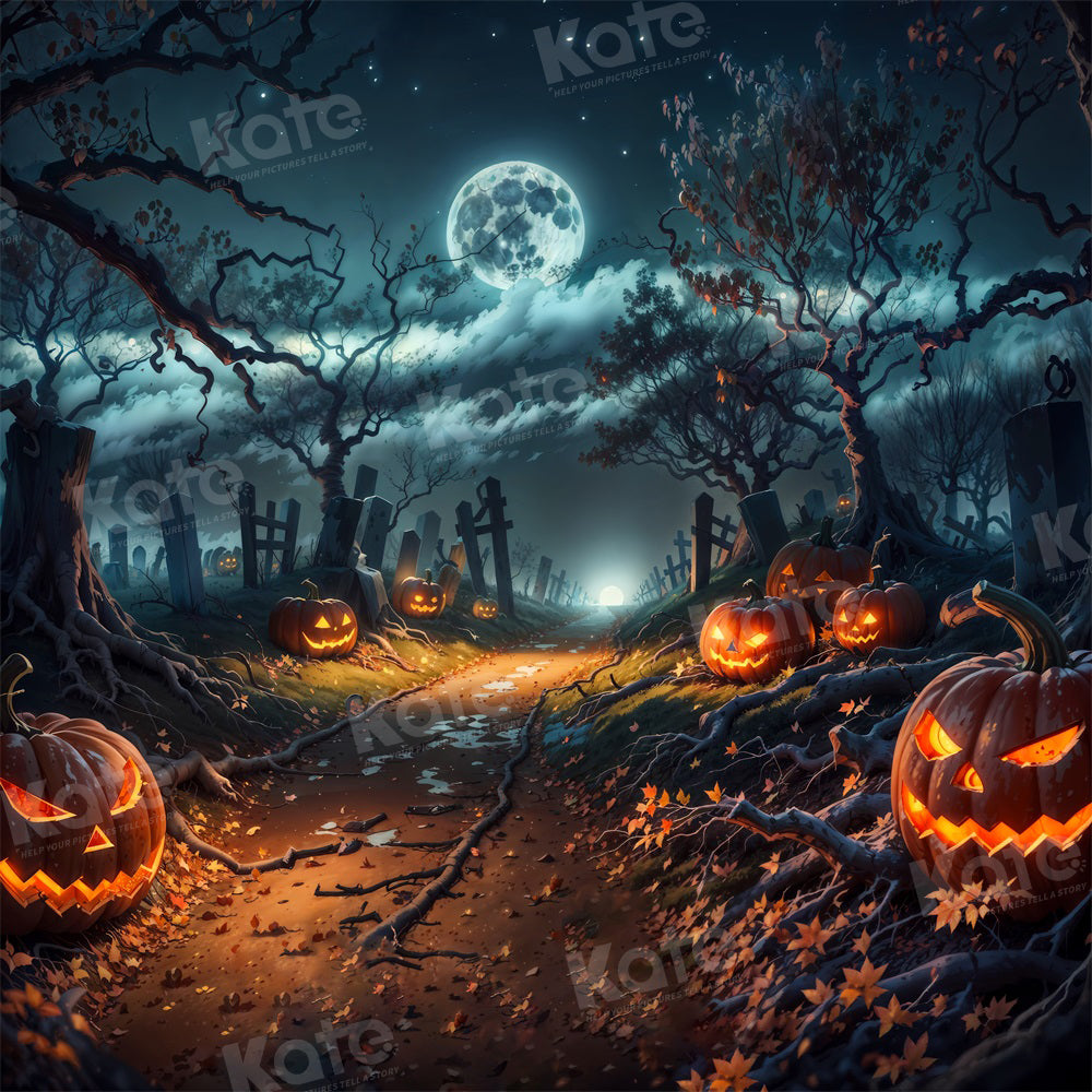Kate Halloween Pumpkin Moon Night Backdrop for Photography - Kate Backdrop AU