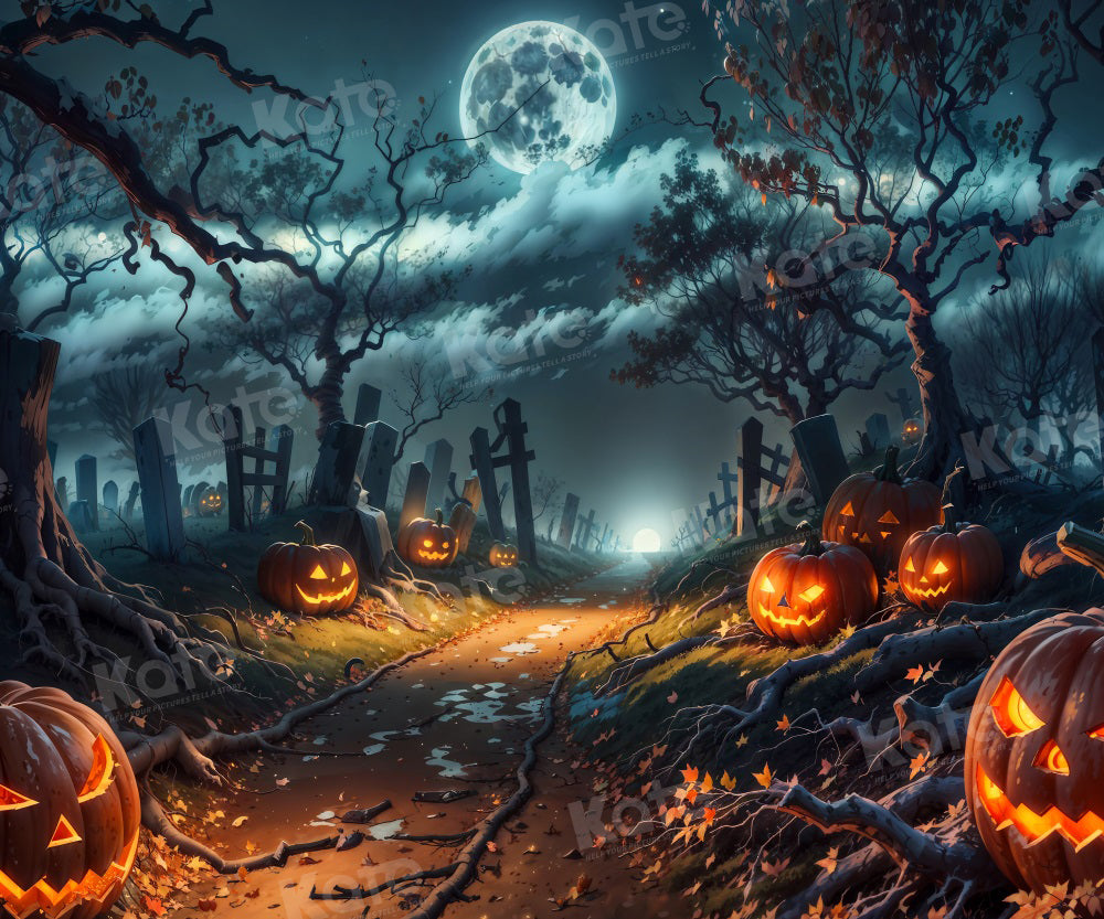 Kate Halloween Pumpkin Moon Night Backdrop for Photography - Kate Backdrop AU