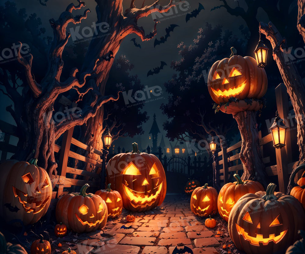 Kate Halloween Spooky Pumpkin Night Backdrop for Photography