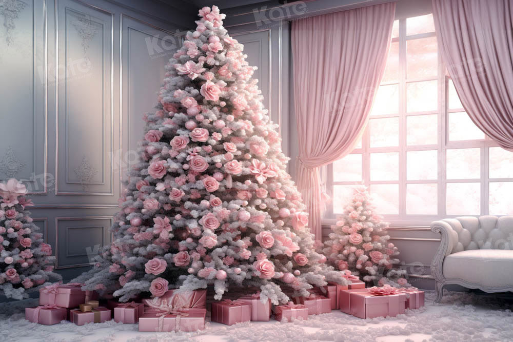 Kate Pink Roses Christmas Tree Backdrop Designed by Emetselch - Kate Backdrop AU