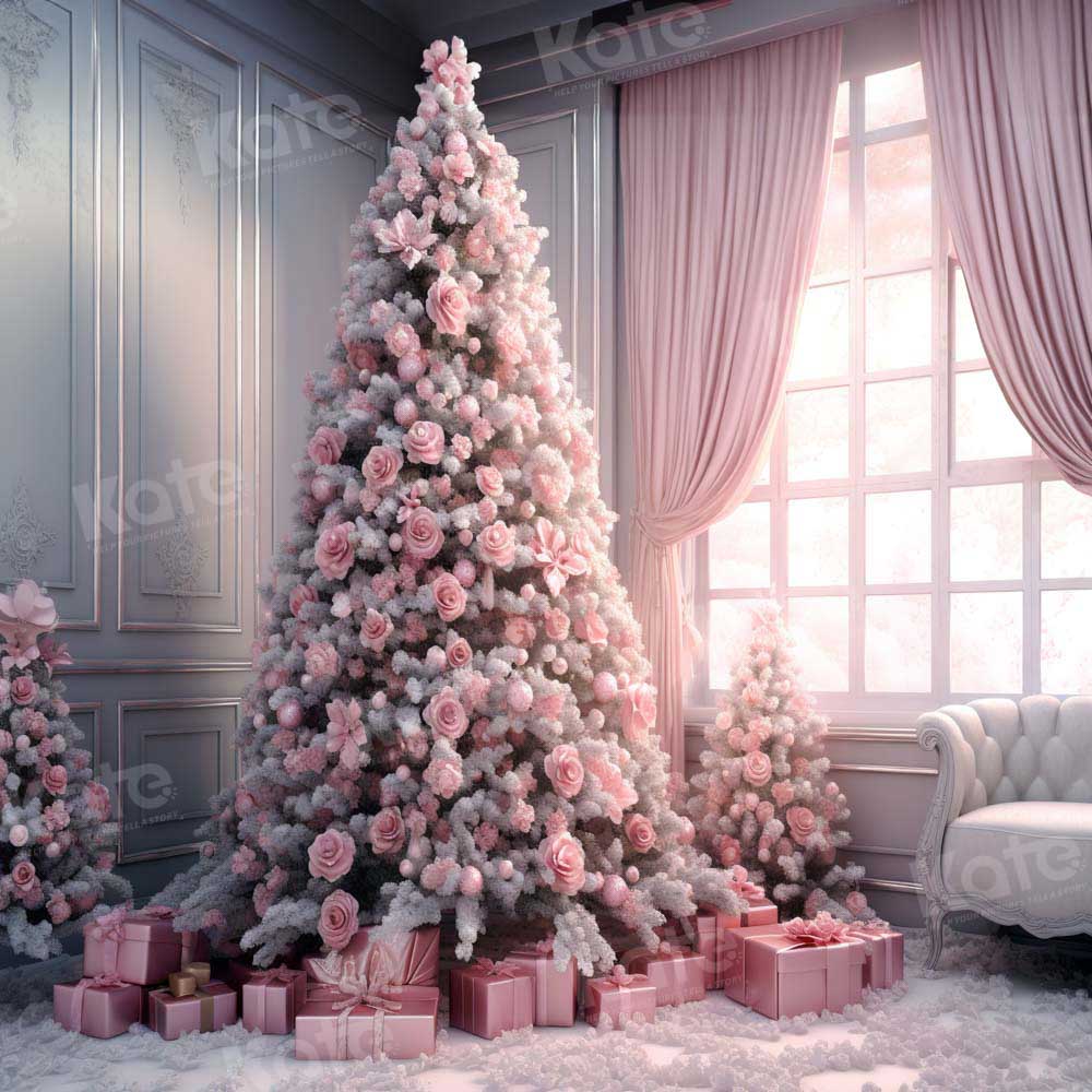 Kate Pink Roses Christmas Tree Backdrop Designed by Emetselch - Kate Backdrop AU