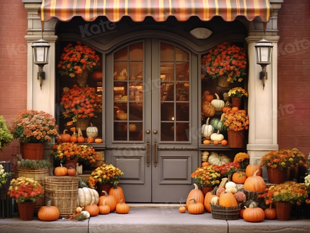 Kate Autumn Shop Flowers Pumpkins Backdrop Designed by Emetselch - Kate Backdrop AU