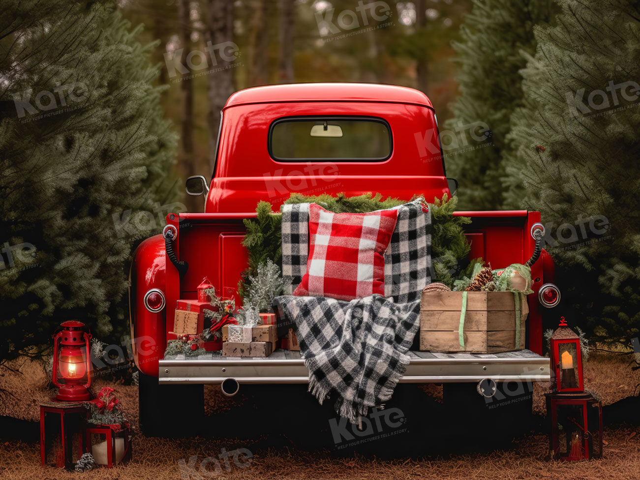 Kate Christmas Red Truck Outside Backdrop for Photography - Kate Backdrop AU