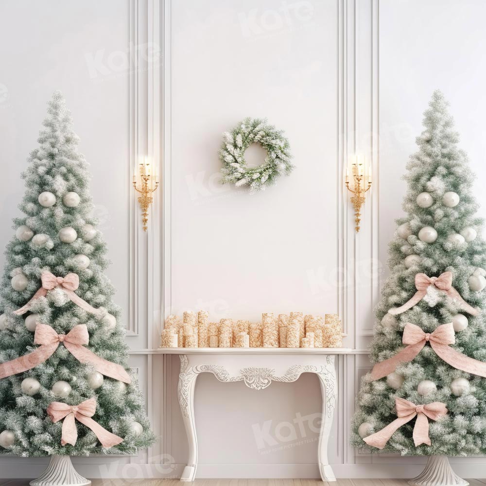 Kate Christmas Tree Fireplace Backdrop White Wall Designed by Emetselch - Kate Backdrop AU