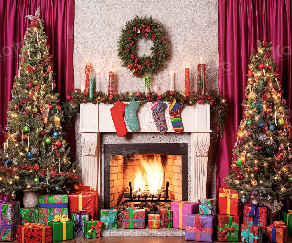Kate Winter Christmas Fireplace Gift Backdrop for Photography - Kate Backdrop AU