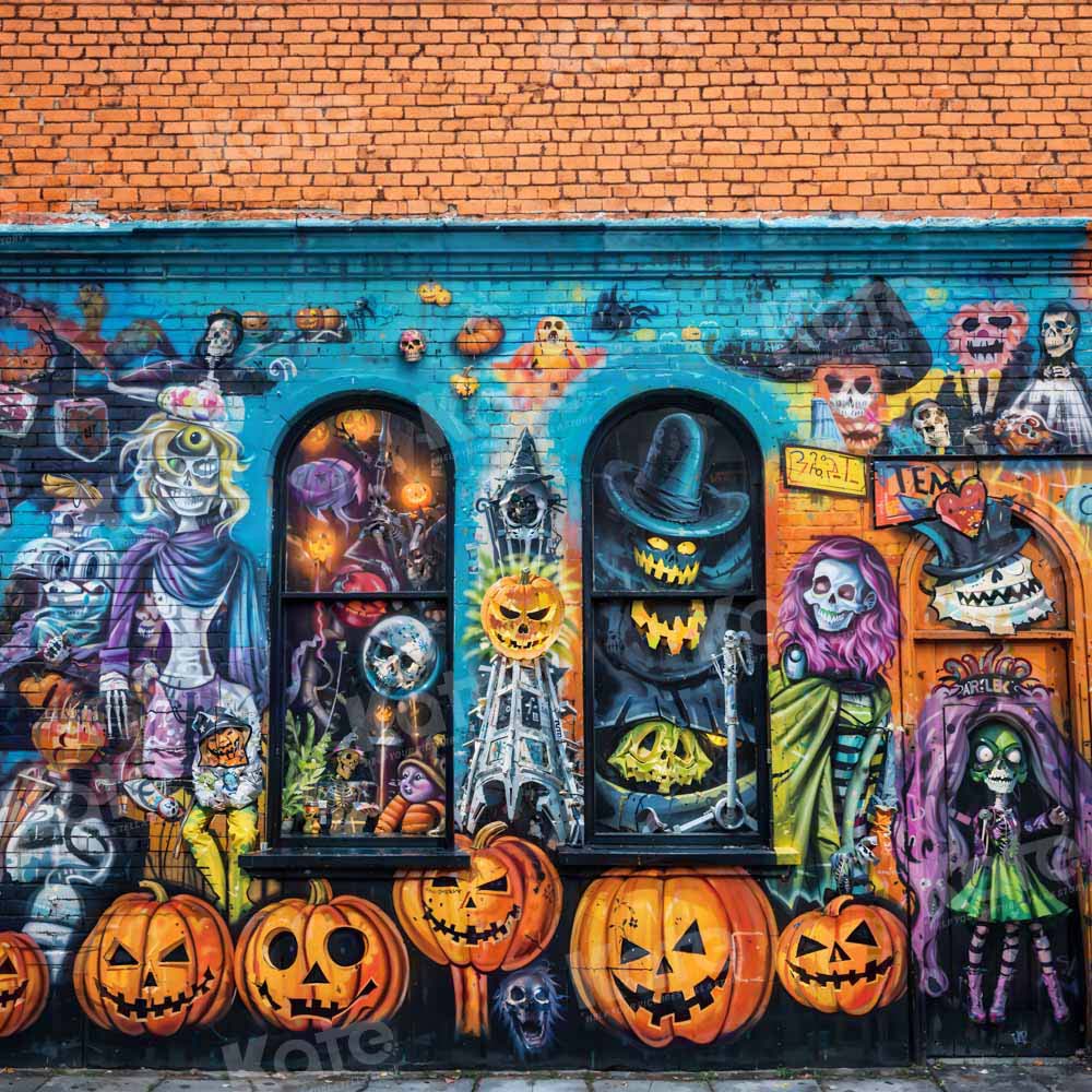 Kate Halloween Graffiti Brick Wall Backdrop Designed by Emetselch - Kate Backdrop AU