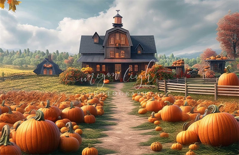 Kate Pumpkin Patch Farm House Backdrop Designed by Megan Leigh Photography - Kate Backdrop AU