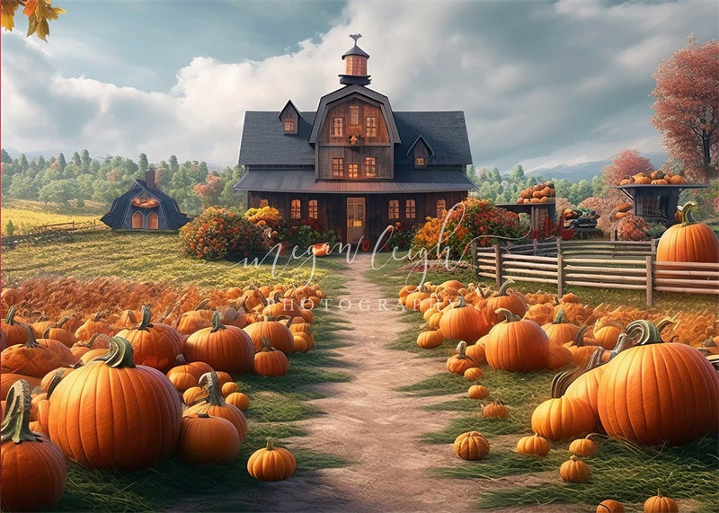 Kate Pumpkin Patch Farm House Backdrop Designed by Megan Leigh Photography - Kate Backdrop AU