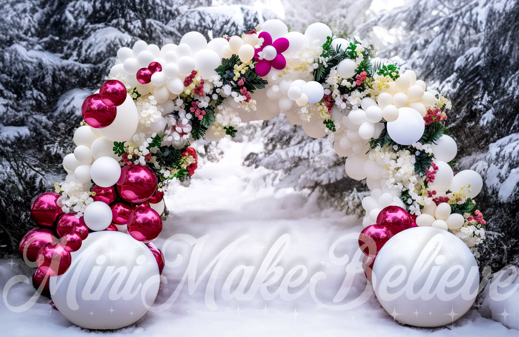 Kate Christmas Winter Backdrop Balloon Arch in Snow Designed by Mini MakeBelieve - Kate Backdrop AU