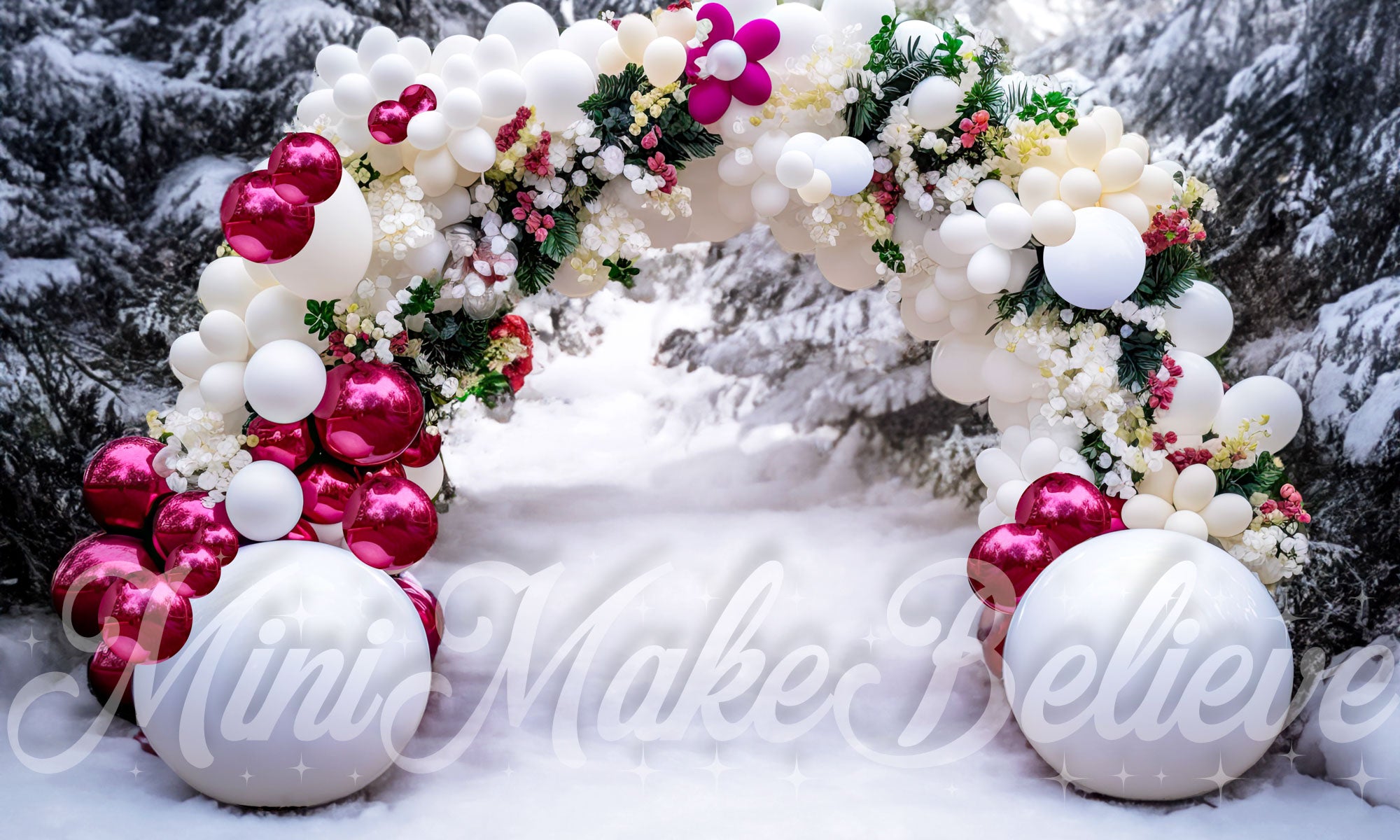Kate Christmas Winter Backdrop Balloon Arch in Snow Designed by Mini MakeBelieve - Kate Backdrop AU