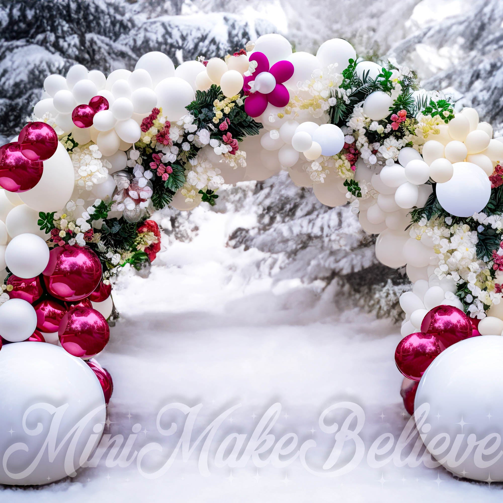 Kate Christmas Winter Backdrop Balloon Arch in Snow Designed by Mini MakeBelieve - Kate Backdrop AU