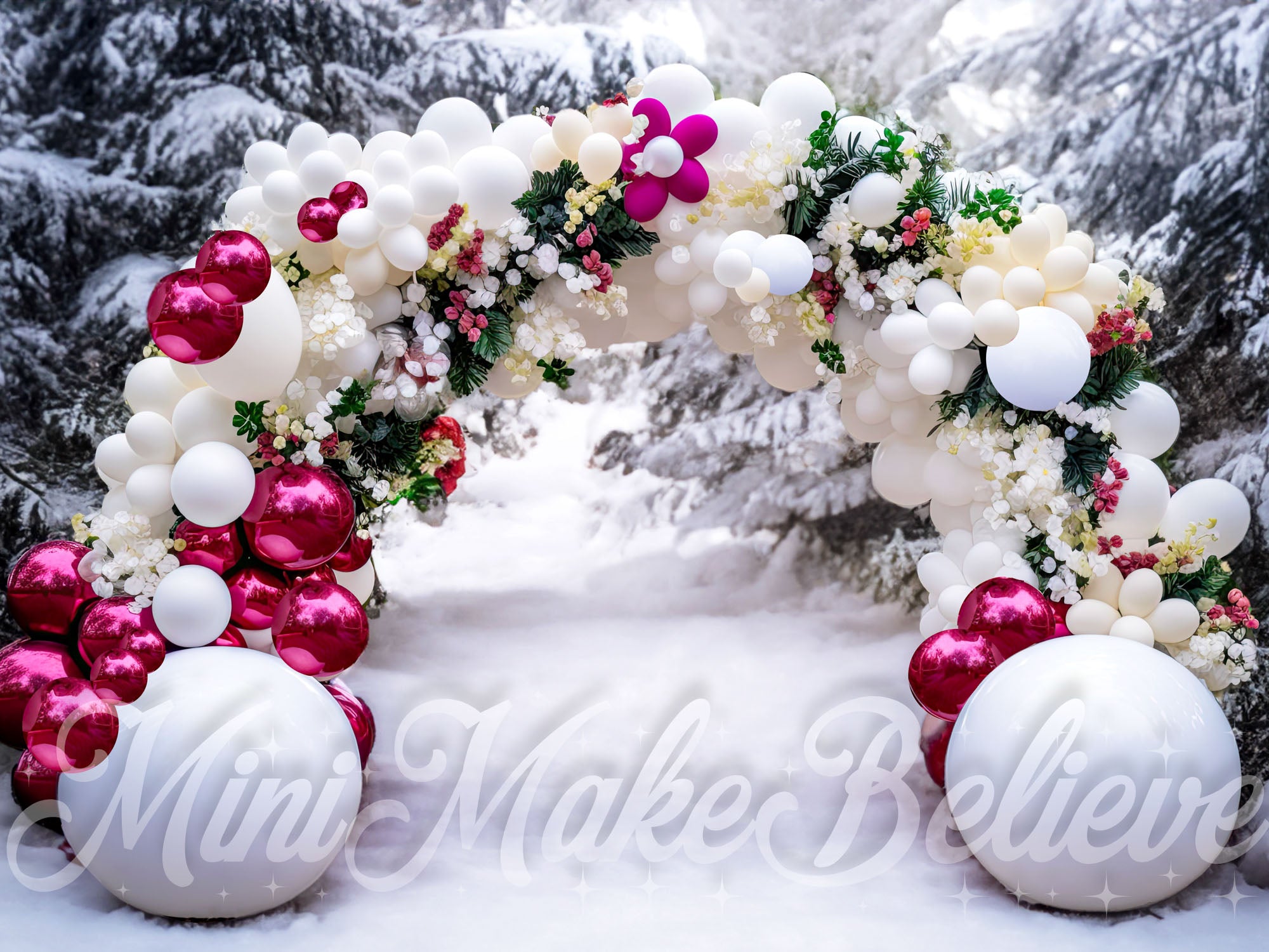 Kate Christmas Winter Backdrop Balloon Arch in Snow Designed by Mini MakeBelieve - Kate Backdrop AU