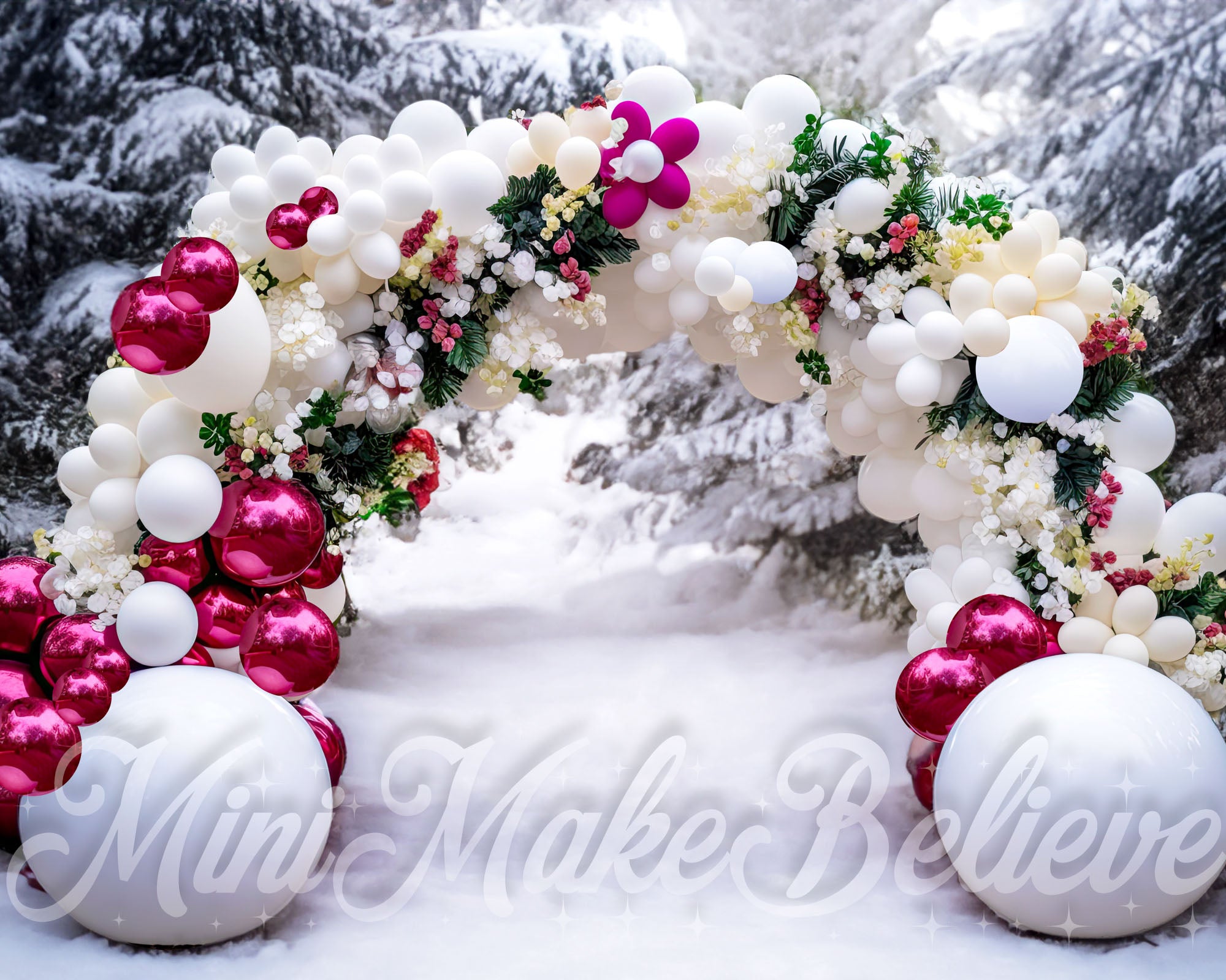Kate Christmas Winter Backdrop Balloon Arch in Snow Designed by Mini MakeBelieve - Kate Backdrop AU
