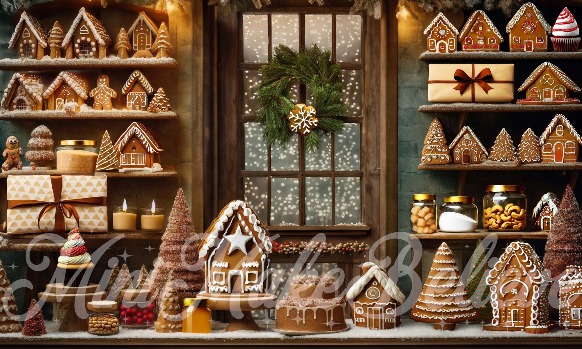 Kate Christmas Winter Gingerbread Kitchen Backdrop Designed by Mini MakeBelieve - Kate Backdrop AU