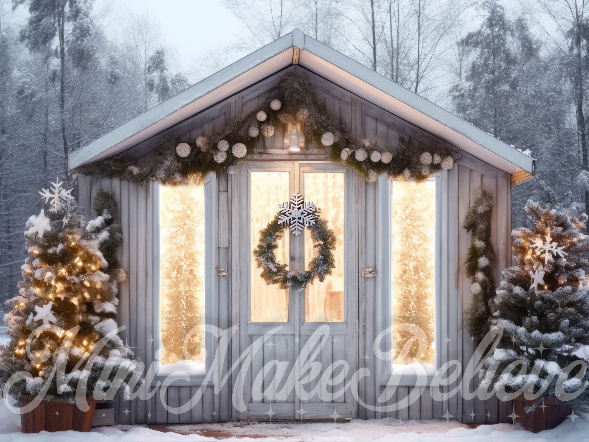 Kate Christmas Winter Backdrop Greenhouse Interior Lights Designed by Mini MakeBelieve - Kate Backdrop AU