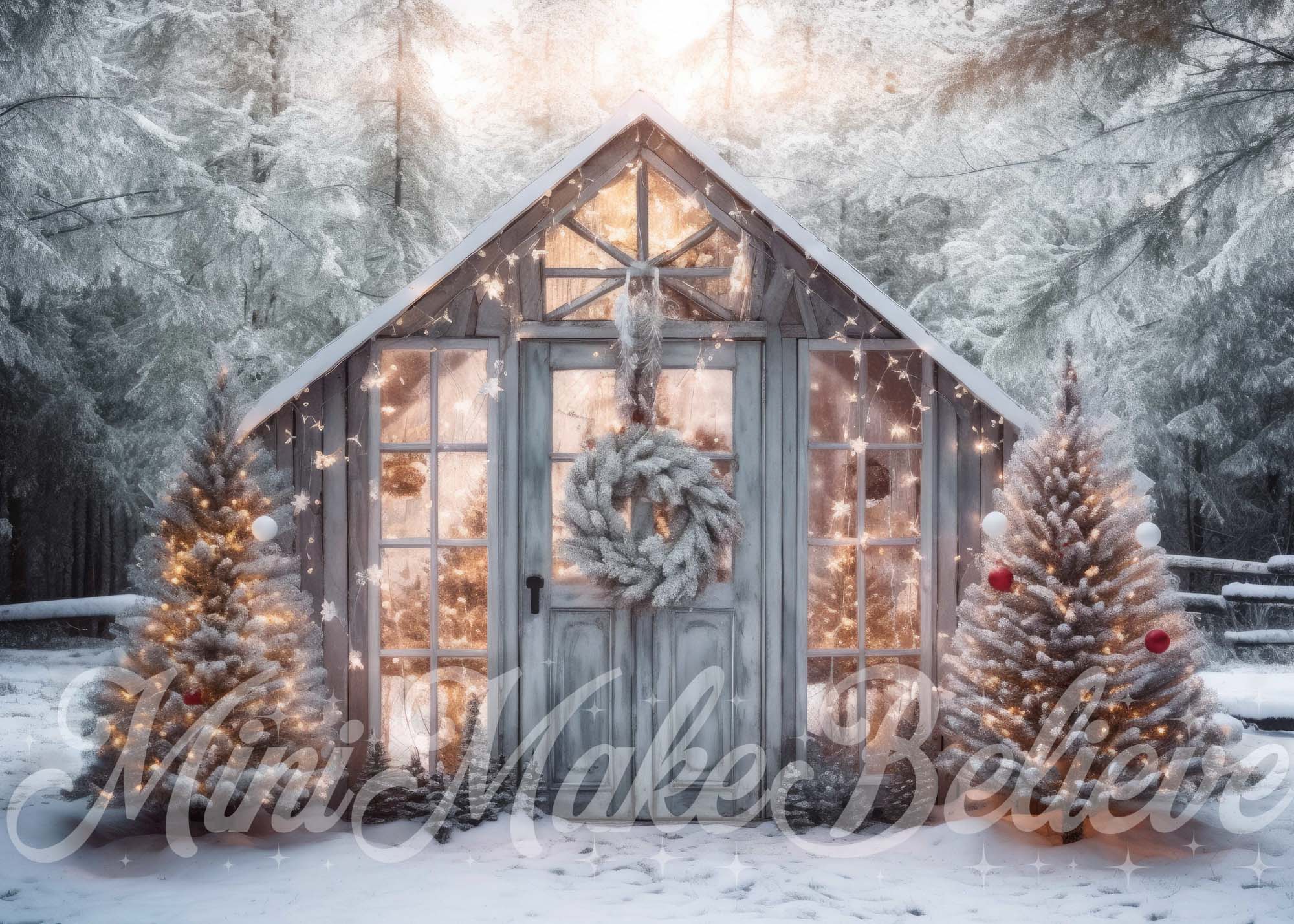 Kate Christmas Winter Greenhouse Sunset Backdrop Designed by Mini MakeBelieve - Kate Backdrop AU