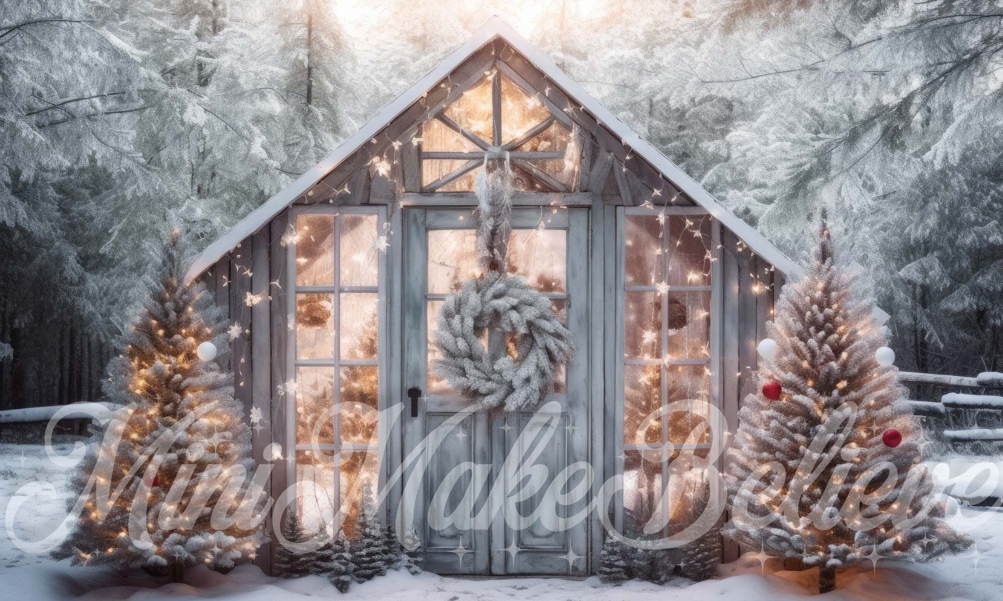 Kate Christmas Winter Greenhouse Sunset Backdrop Designed by Mini MakeBelieve - Kate Backdrop AU