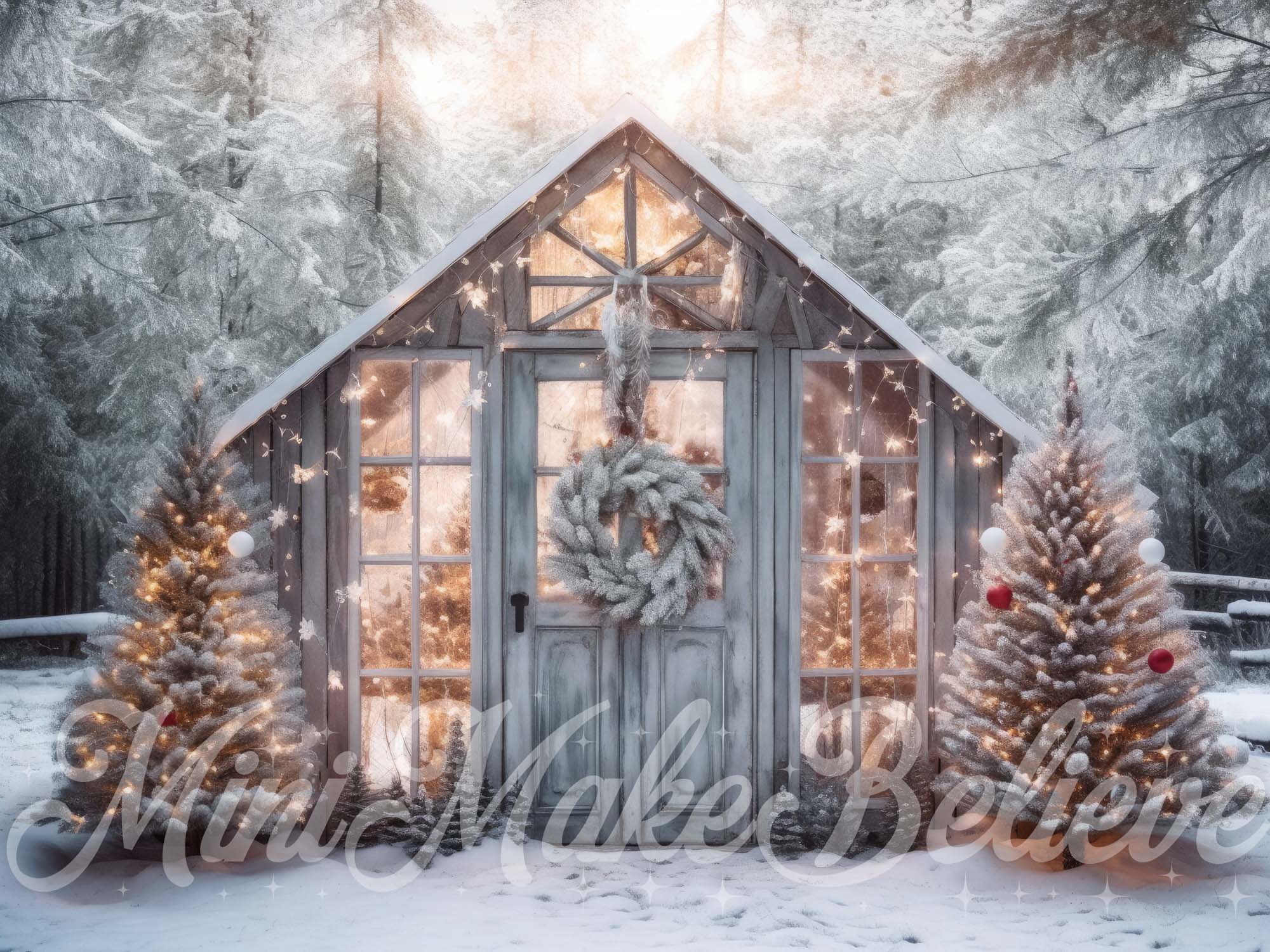 Kate Christmas Winter Greenhouse Sunset Backdrop Designed by Mini MakeBelieve - Kate Backdrop AU