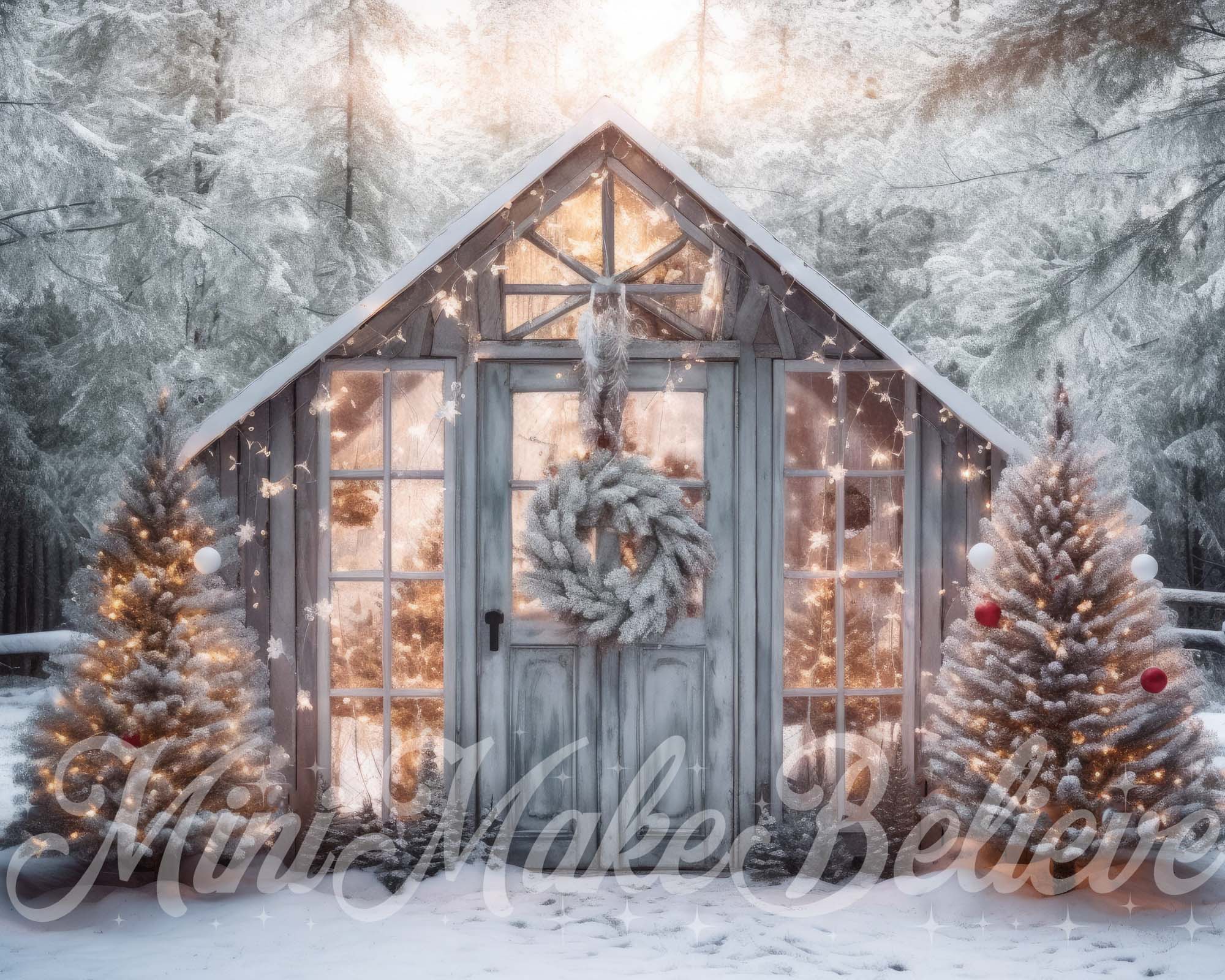Kate Christmas Winter Greenhouse Sunset Backdrop Designed by Mini MakeBelieve - Kate Backdrop AU