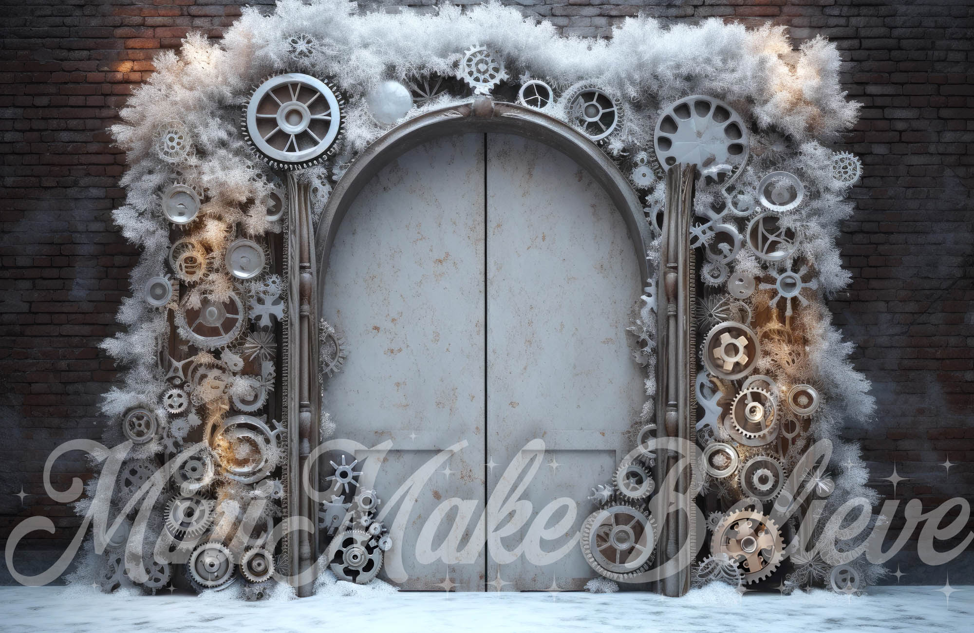 Kate Christmas Winter Backdrop Steampunk Doors Snow Designed by Mini MakeBelieve - Kate Backdrop AU