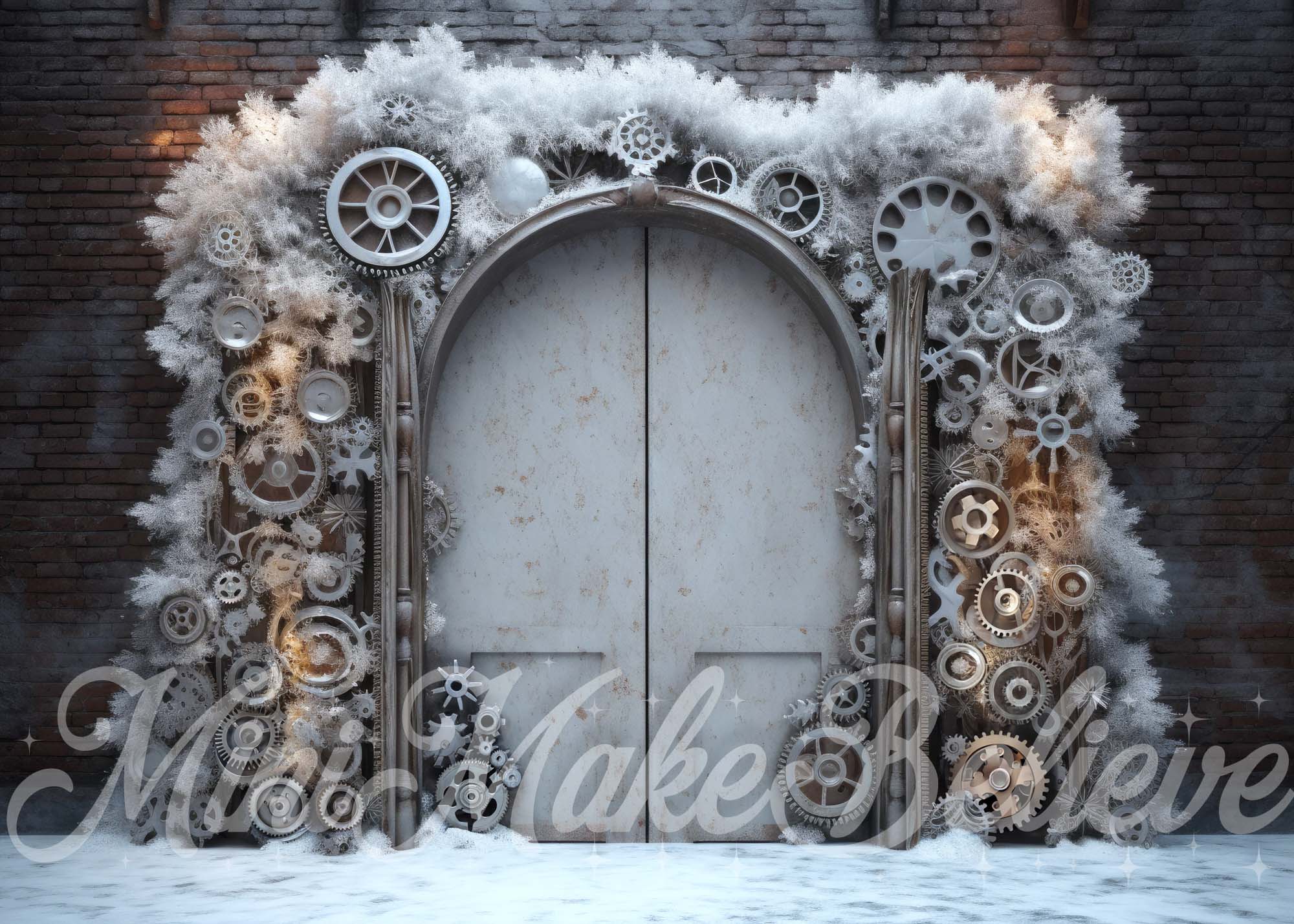 Kate Christmas Winter Backdrop Steampunk Doors Snow Designed by Mini MakeBelieve - Kate Backdrop AU